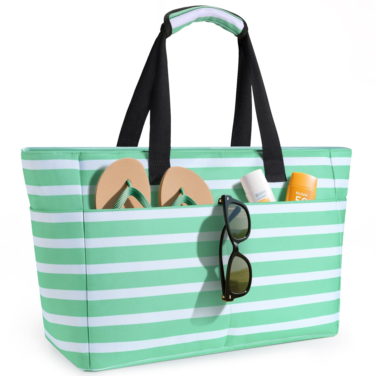 ISEYOU Extra Large Beach Bag, Waterproof Beach Totes Bags with Zipper, Pool Bag with Wet Compartment, Lightweight Foldable Large Weekender Bags for Women Men, Perfect for Pool Travel Vacation Gym