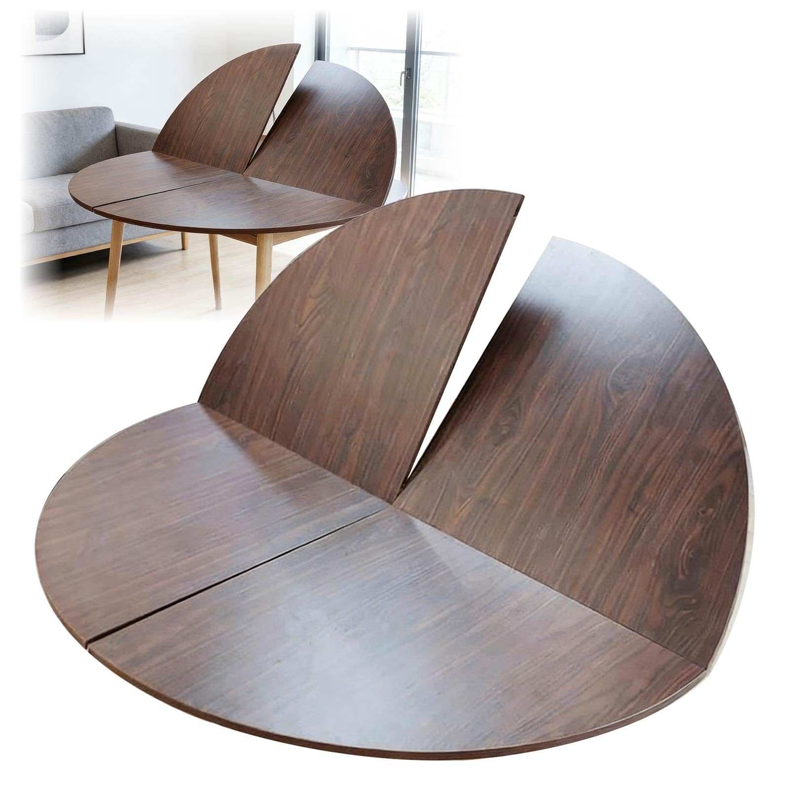 Large 4-Fold Round Dining Table Top Space-Saving Wood Dining Tables Surface Extendable Circular Foldable Table top Extender Table-Top Replacement Catering Banquet Party Tables(Walnut,70.8in)