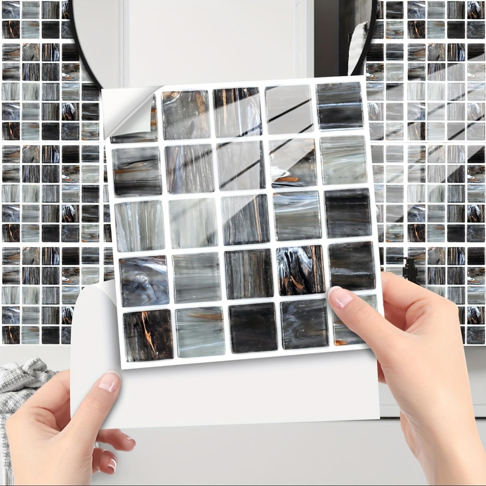 Retro Tile Stickers 10/15/20/30cm, 10Pcs Self-Adhesive Moroccan Wall Tiles, Waterproof Peel & Stick Vinyl for Kitchen Splashback Bathroom Floor Stairs (15x15cm-10pcs,FMB-677)