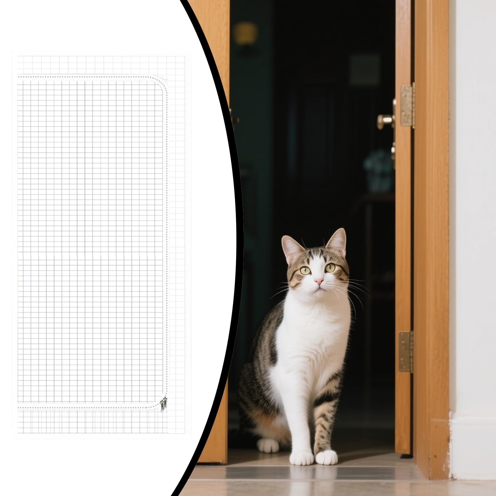 70 x 200 cm PC-Katzenschutz-Türbarriere für den Innenbereich, Anti-Kratz-Mesh-Türen, verdicktes Innennetz mit Reißverschluss, mit Zubehör-Set, Haustierzubehör für Wohnzimmer, Küche, Schlafzimmer