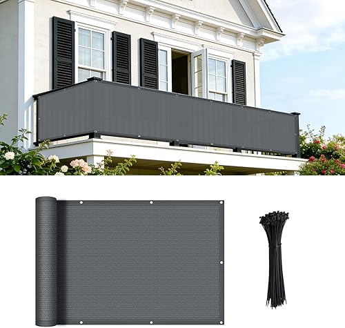 COOLBOYS 2.5'x5' Dark Grey Balcony Privacy Screen Fence HDPE Balcony Decor UV Pr