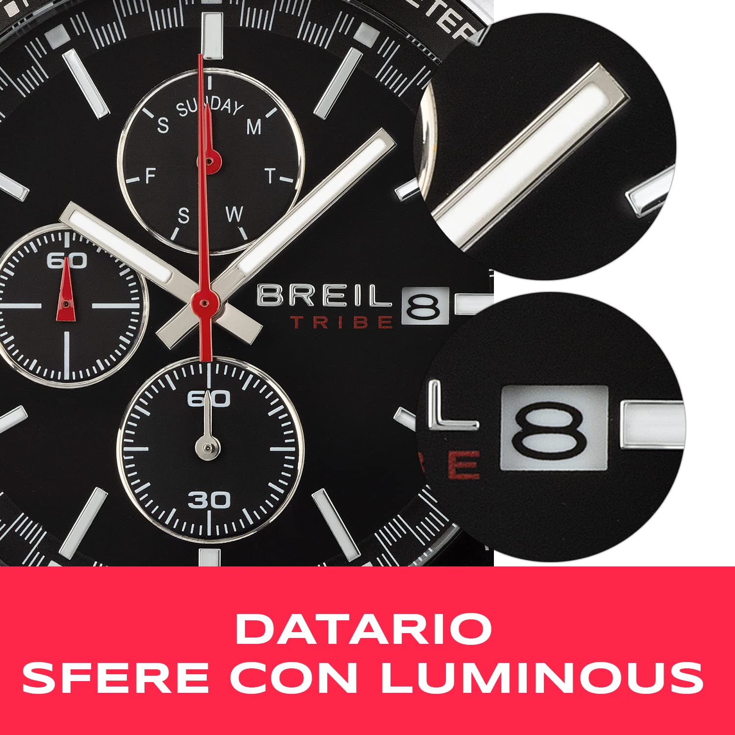 Breil, Collezione Fast, Cronografo Uomo in Acciaio, Cassa 42 mm, Lunetta in Alluminio, Sfere con Luminous, Movimento al Quarzo, Resistente all'Acqua, Pratica Chiusura con Pulsanti