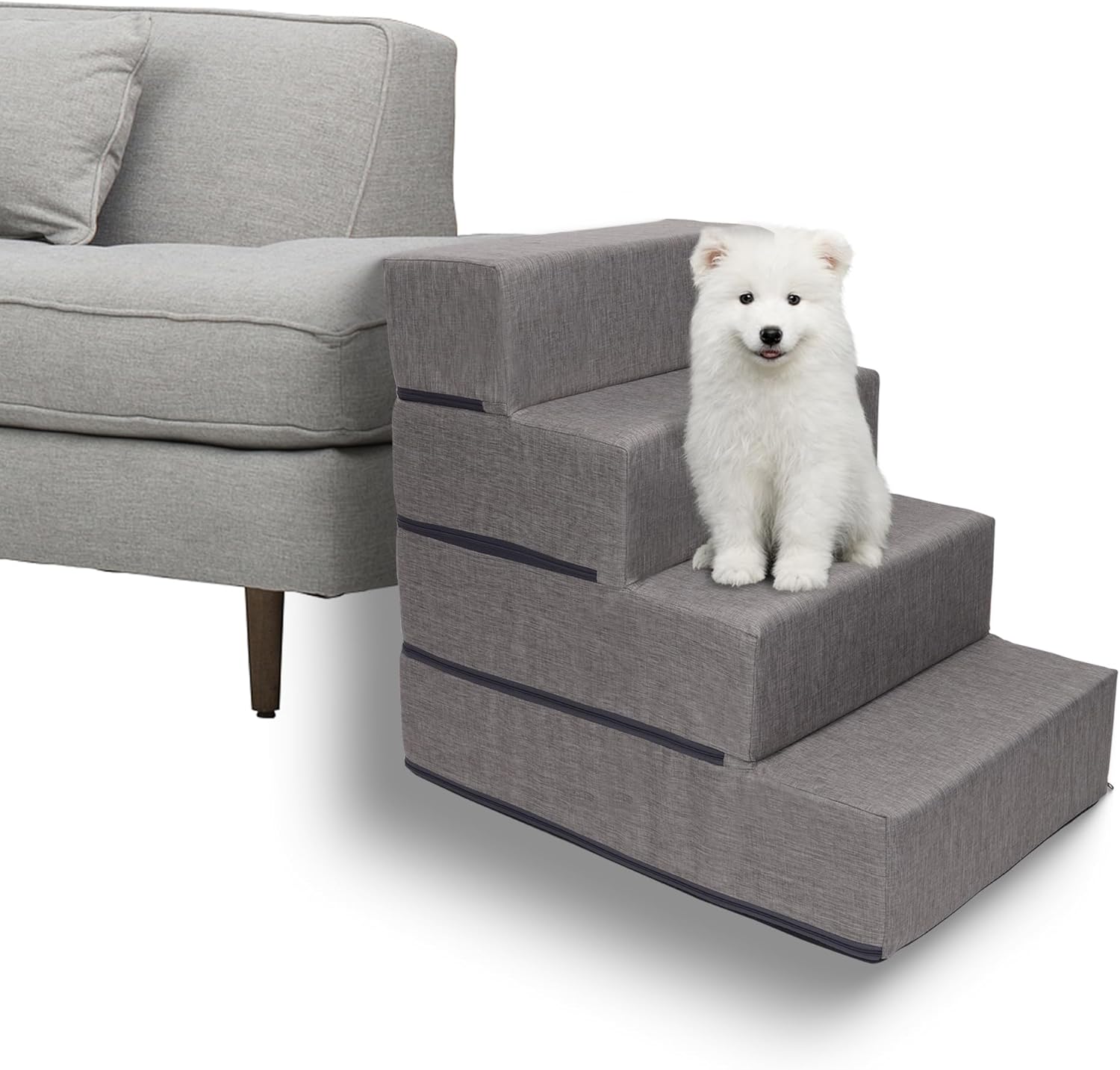 Elevon Dog Stairs for Bed 18" H, 3-Step Dog Steps for High Bed and Couch, Pet Steps for Small Dogs and Cats, Non-Slip Balanced Pet Ramp Indoor, Grey