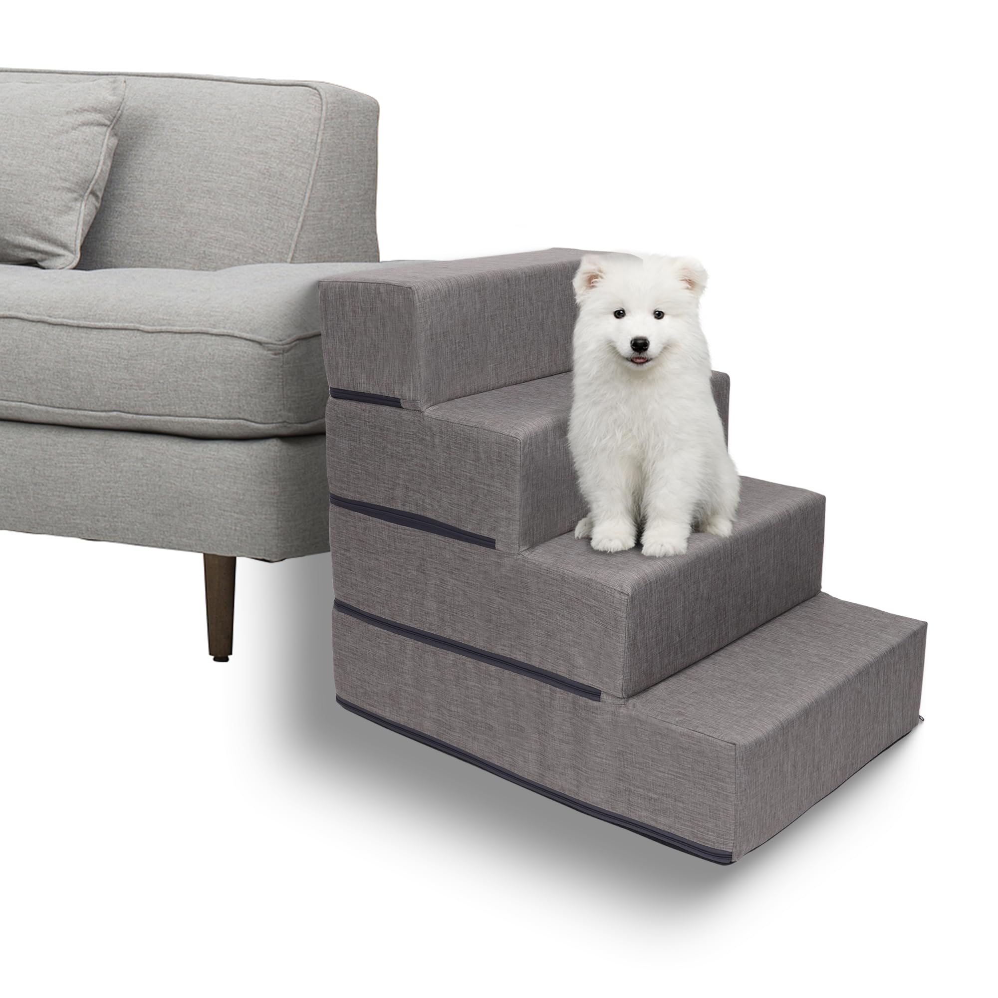 4-Tier Pet Foam Stairs for Tall Beds and Couches, for Small to Medium Pets, Gray