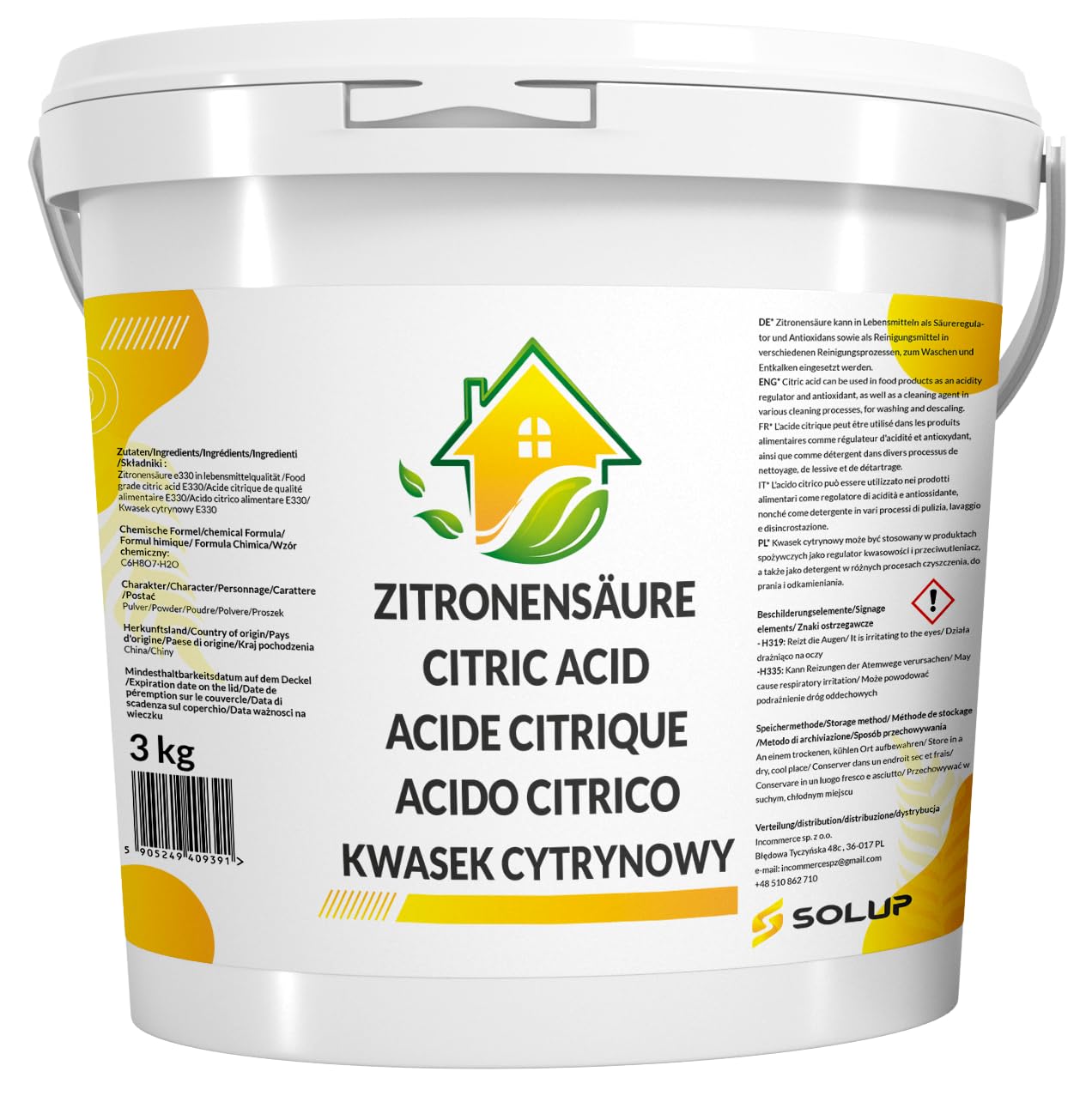 Acido citrico in polvere, 3 kg, qualità alimentare, anticalcare e