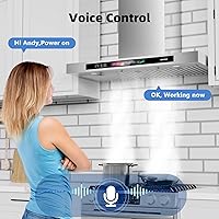 Vista 2 de BRANO 36 Inch Wall Mount Range Hood 900 CFM with Voice/Gesture/Touch Control, Stainless Steel Ducted Kitchen Hood Vent with 4 Speed Exhaust Fan