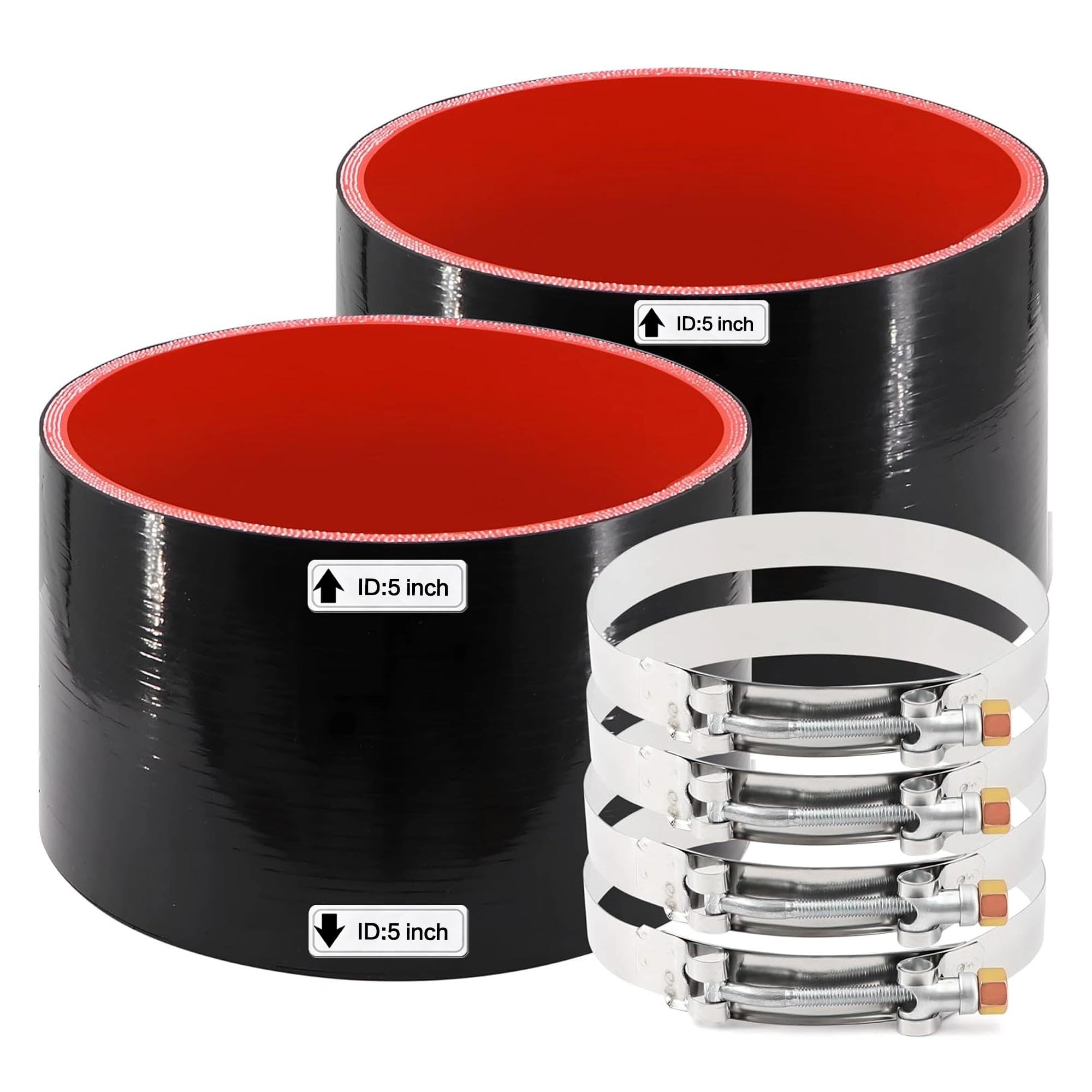 ID 5 inch(127mm) Straight Silicone Rubber Hose Coupler 2Pcs