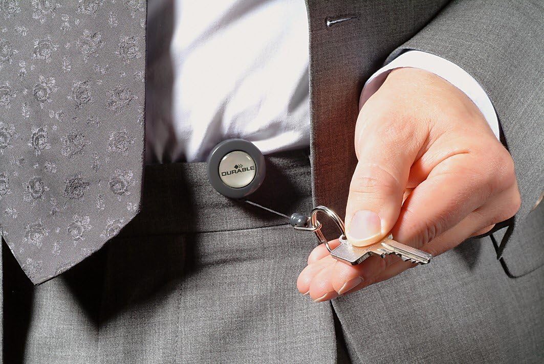 Durable Badge Reel with Key Ring in Charcoal | Pack of 10 | Perfect for Securely Holding Name Badges, Security Passes, Key Fobes, etc.