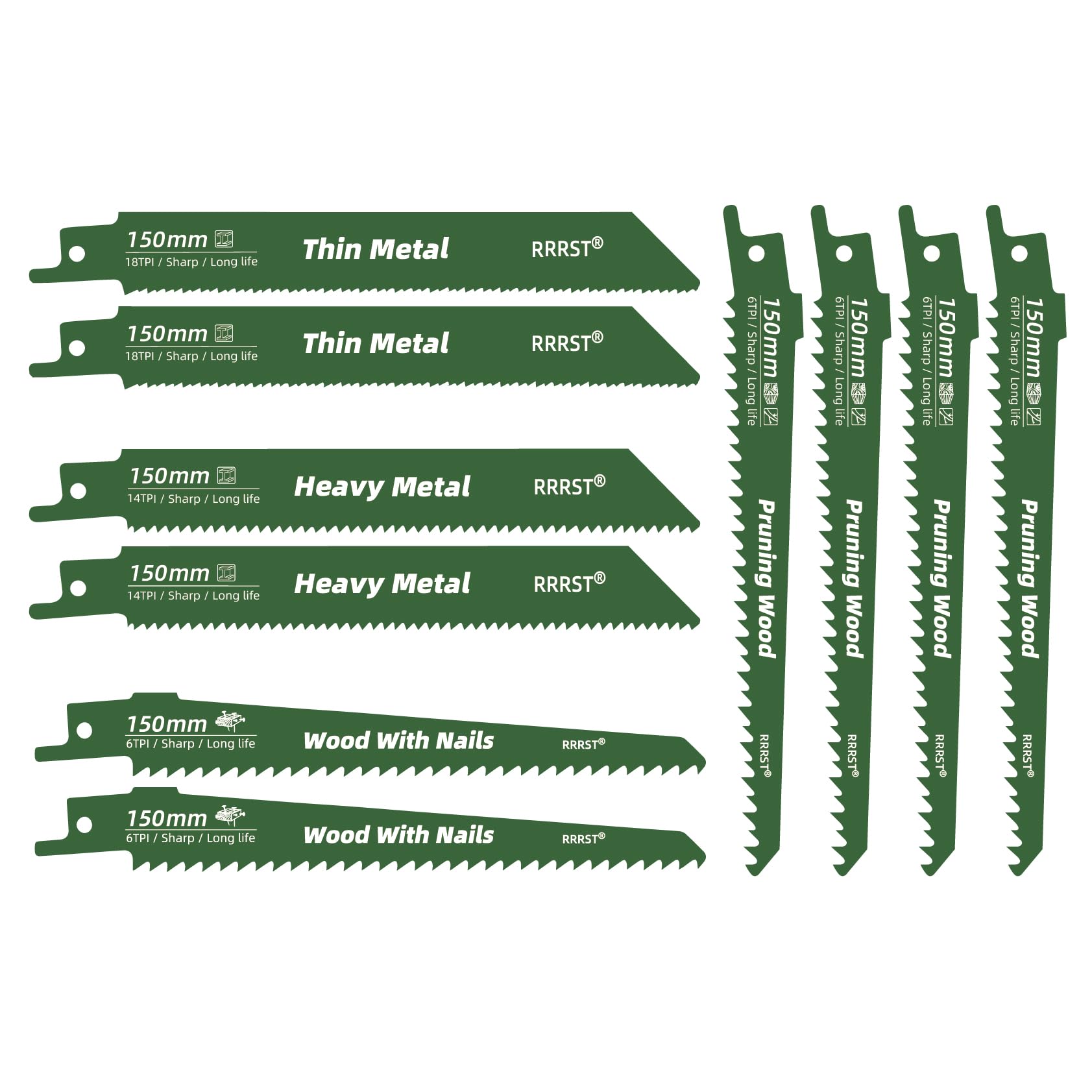 Set di 10 Lame per Sega Universale per Taglio di Legno e Metallo, 4 Tipi Diversi di 150mm Lame per Sega Con Custodia Rrganizzativa, Facile e Durevole