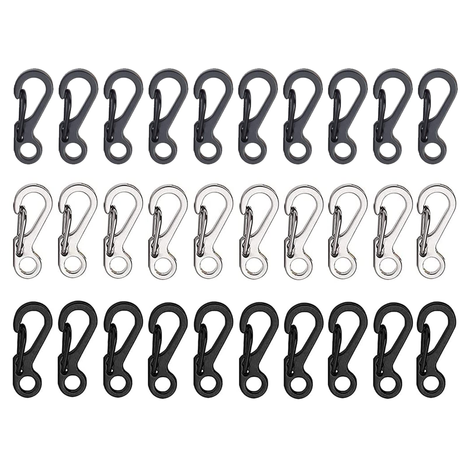 ELANE 30 Pcs Small Keychain Clip for Keys Carabiner Clip for Keys,Mini Carabiner Clips (Black+Silver+Gold)