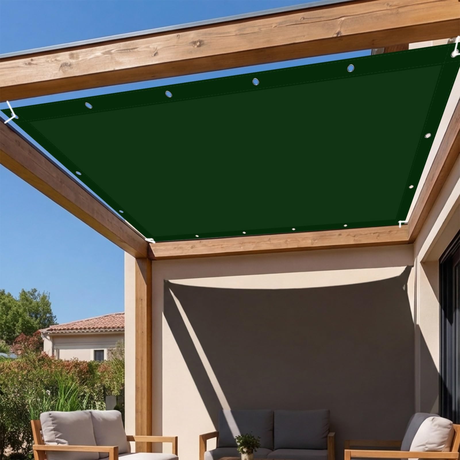 Toile d'ombrage en PES haut de gamme 380 x 530 cm imperméable vert foncé