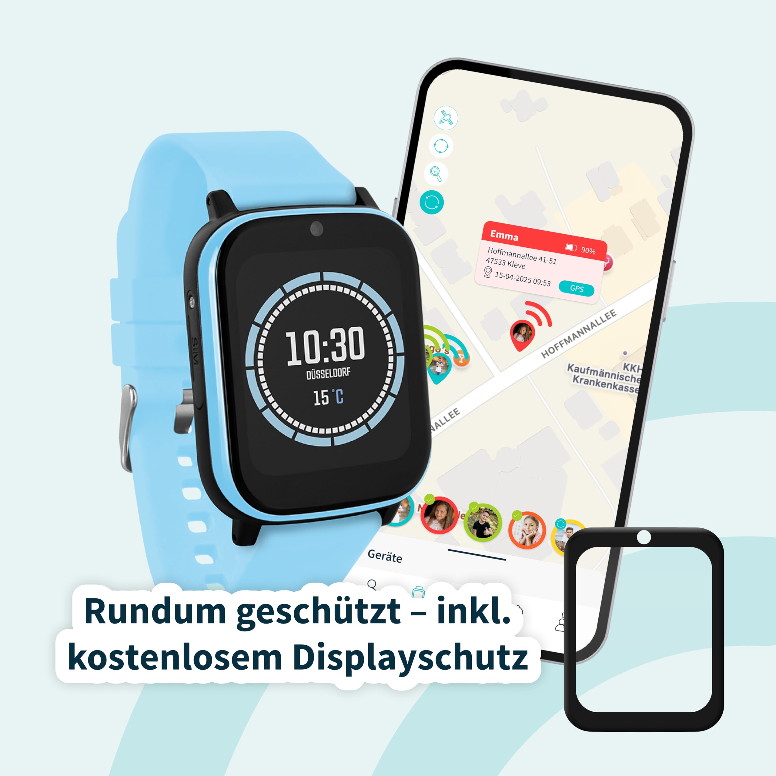 one2track - Smartwatch Kinder - Connect Next Blau - Kinder Smartwatch mit GPS - Serverstandort Niederlande - SOS Taste - 4G Videoanrufe - Ab 6 Jahren - Eltern App - Integrierte SIM Karte