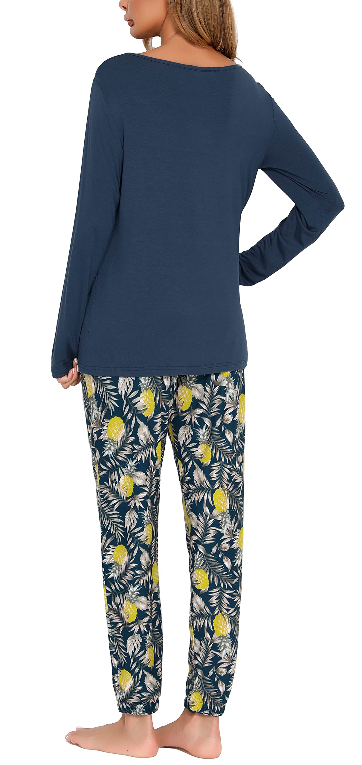 Lovasy Pigiama Donna Manica Lunga Pantaloni Lunghi Casual Scollo a V Top con Motivo a Pois Carino con Tasca Due Pezzi