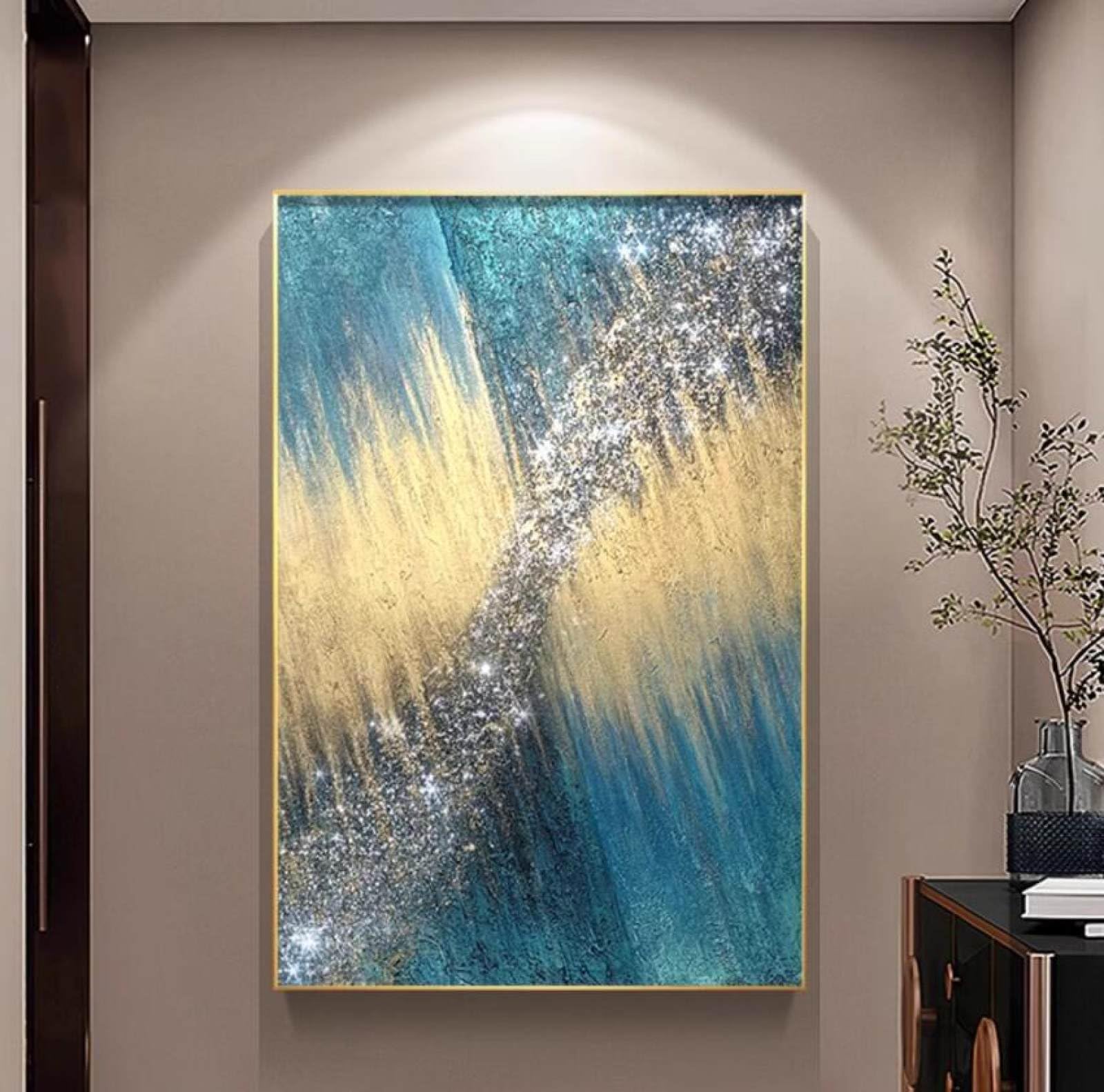 Peinture à l'huile texturée sur toile pour valoriser un salon moderne