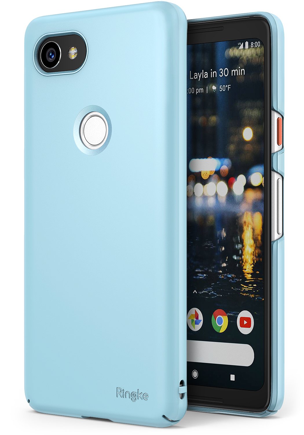 Google Pixel 2 XL Case, Ringke [SLIM] Snug-Fit Slender [Tailored Cutouts] Lightweight, Thin Scratch Resistant Dual Coating PC Hard Skin Cover for Google Pixel2 XL - Sky Blue