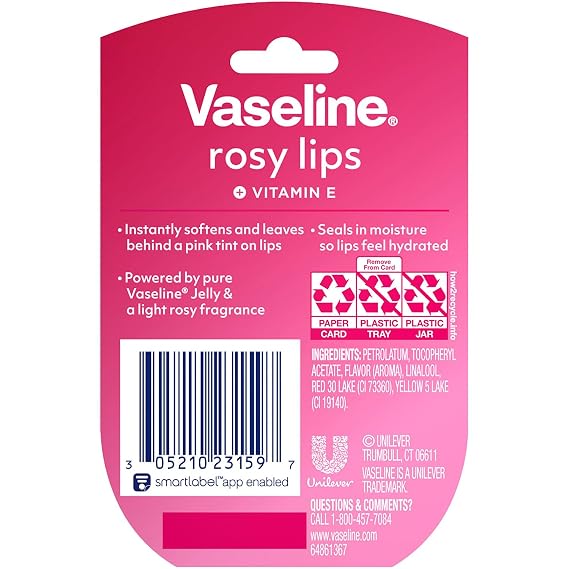 Vaseline Lip Therapy Rosy Lips 3-Pack Moisturizing Lip Balm for Very Dry Lips in Mini Jars, 0.25 Oz.