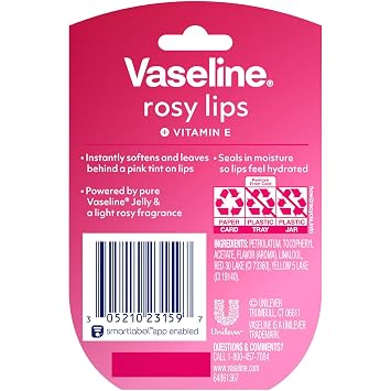 Vaseline Lip Therapy Rosy Lips 3-Pack Moisturizing Lip Balm for Very Dry Lips in Mini Jars, 0.25 Oz.