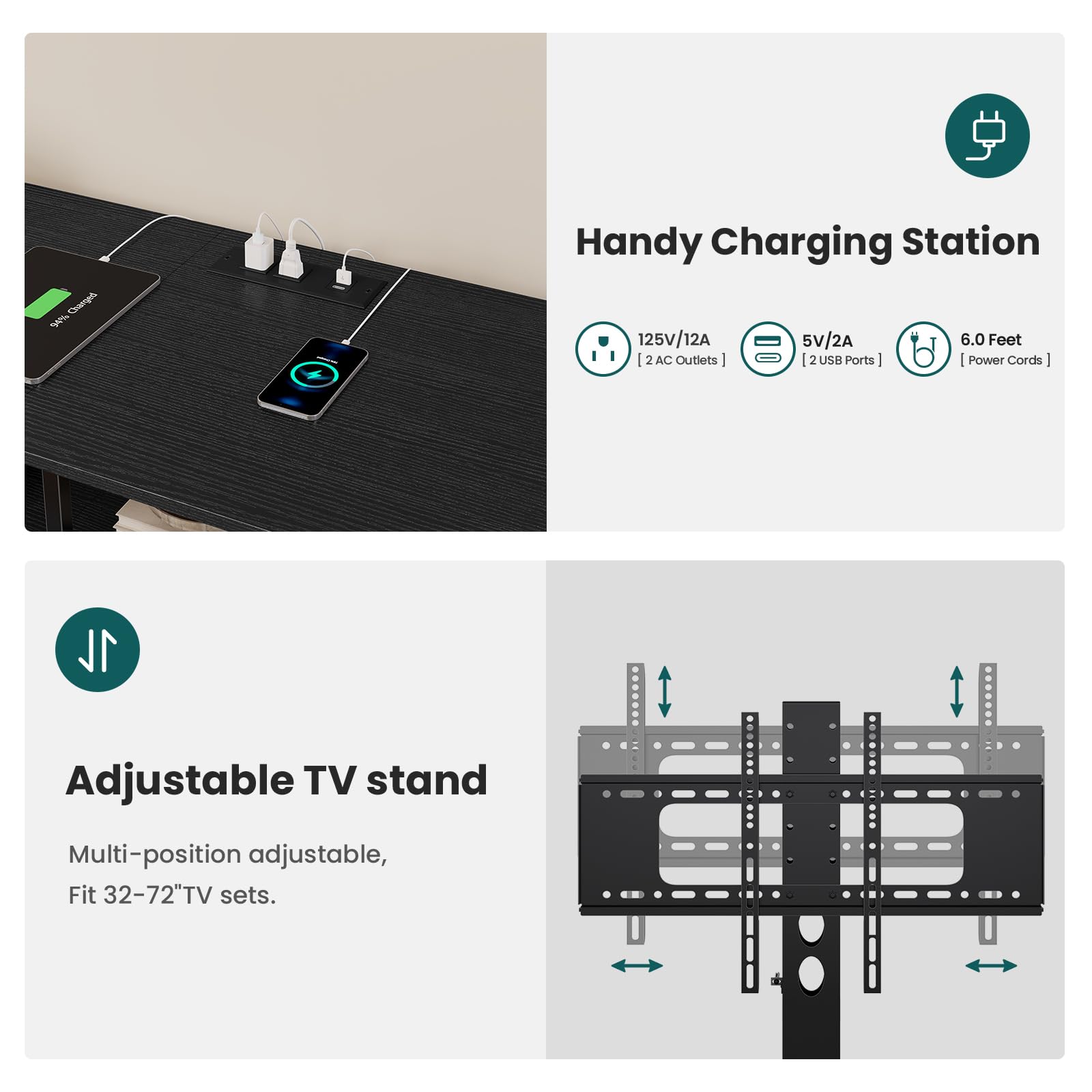 BTHFST TV Stand with Mount for 32/55/65/70 inch TVs, 51.2" LED TV Stand with Power Outlets & Storage, Entertainment Center with Storage for Living Room, Bedroom Black