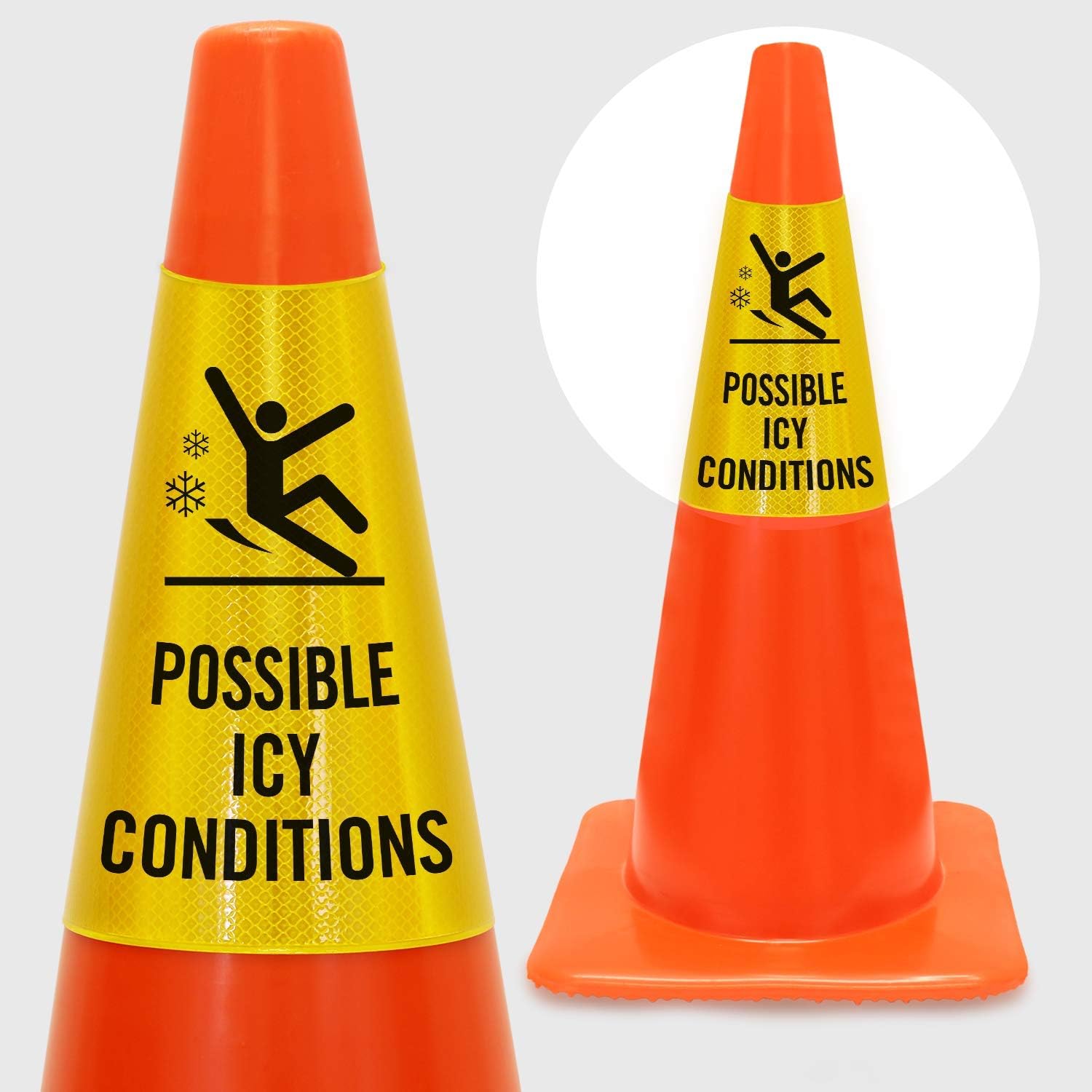 SmartSign Caution - Icy, Walk Like A Penguin LawnBoss Yard Sign with 3 foot Stake and Possible Icy Conditions” Bright Reflective Cone Message Sleeve, [Cone Not Included]