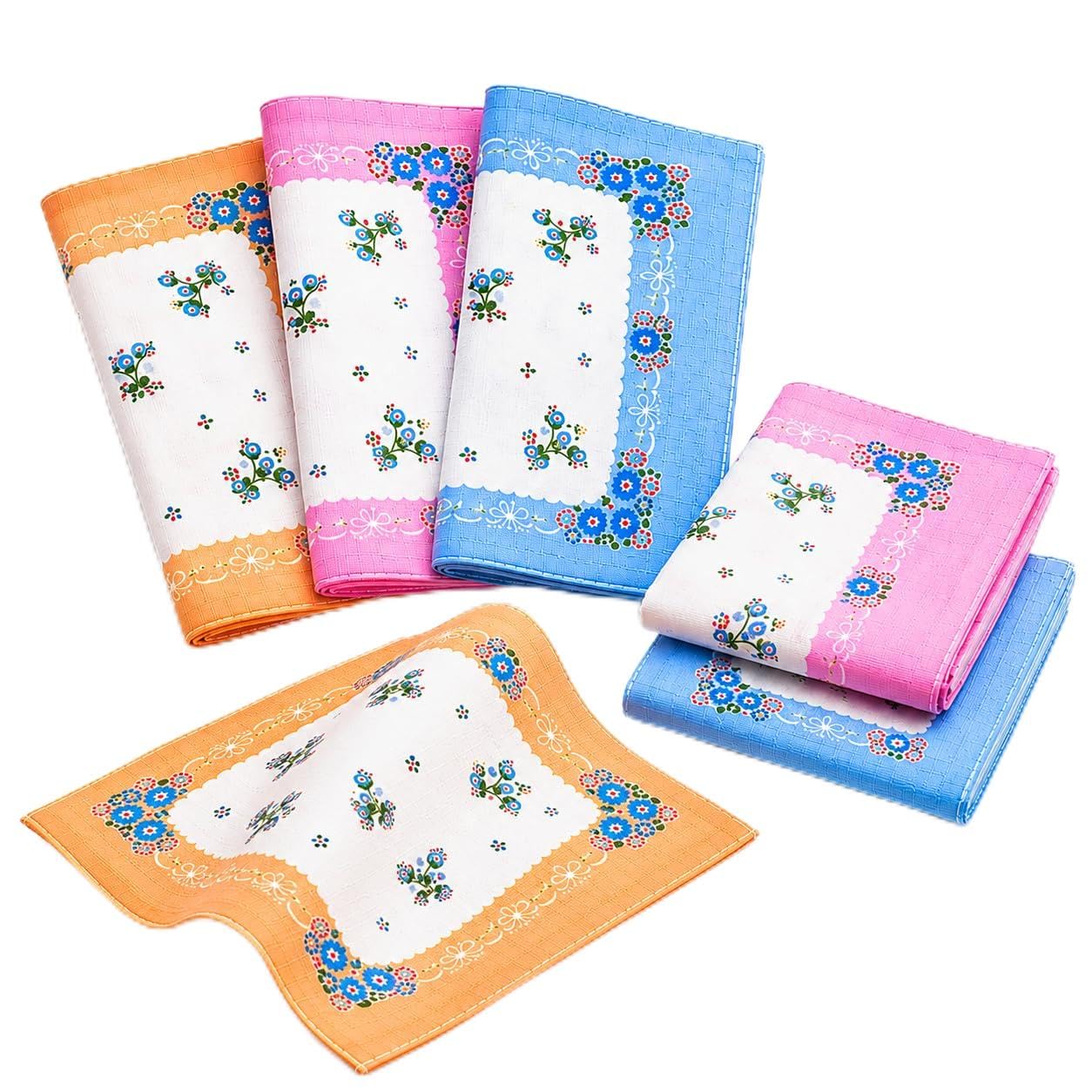 UC AURA Premium Quality Women & Girls Cotton Hanky/Handkerchiefs,100% Cotton, Size-30 * 30 cm, Multicolor, (Pack of 6), Design may vary-image-30