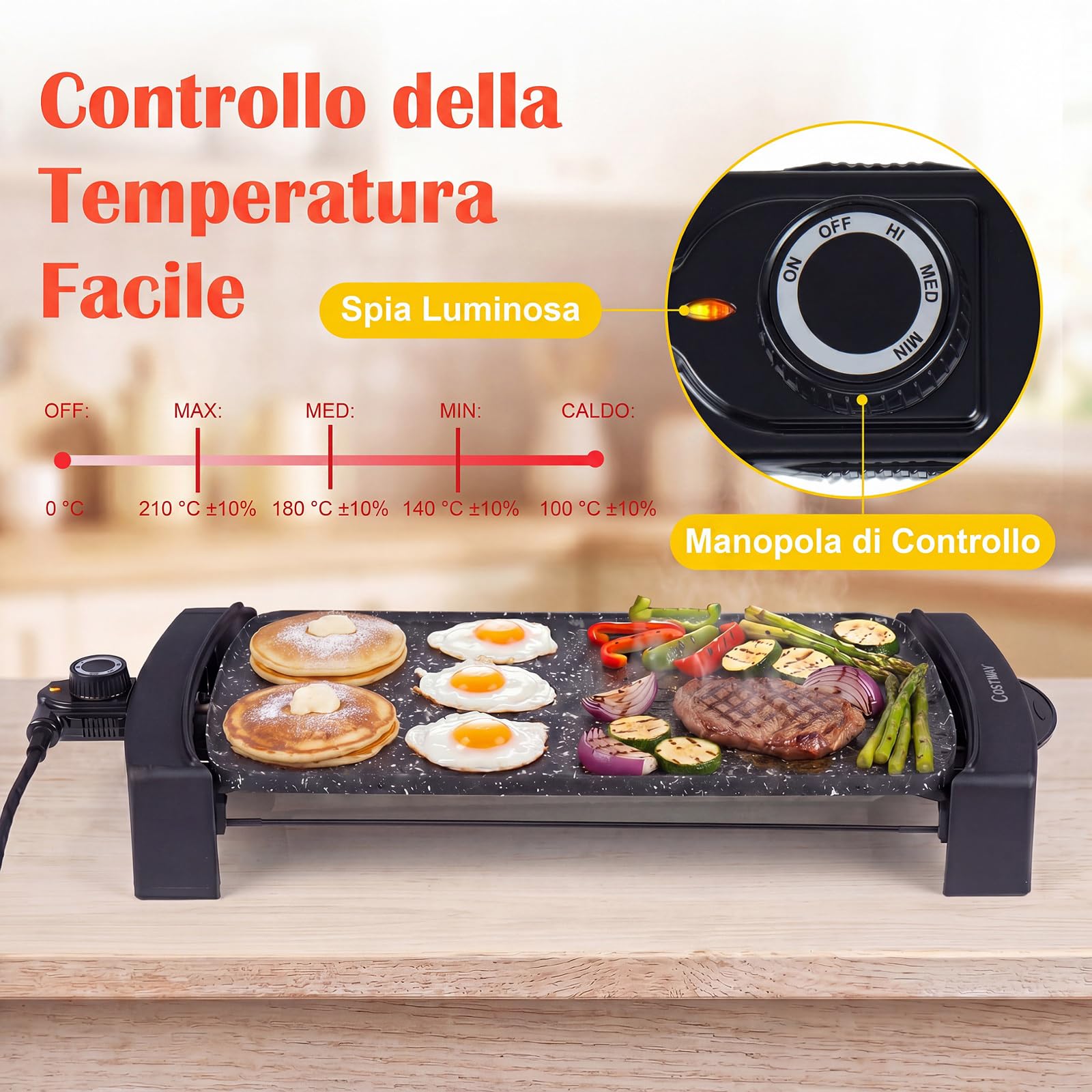 COSTWAY 2150W Piastra Elettrica da Tavolo con Rivestimento Antiaderente | Piastra Grill con Doppia Faccia, Temperatura Regolabile, Vassoio Raccogli-grasso e Manici Freddi, per Barbecue e Campeggio