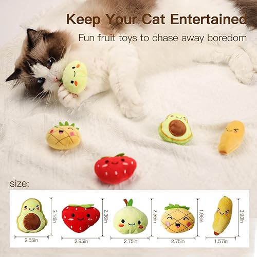 Miniatura 7 de Catnip, juego de 5 juguetes de peluche de amigos frutales para gatos, relleno de algodón suave, sin cremallera ni pegamento, juego interactivo en