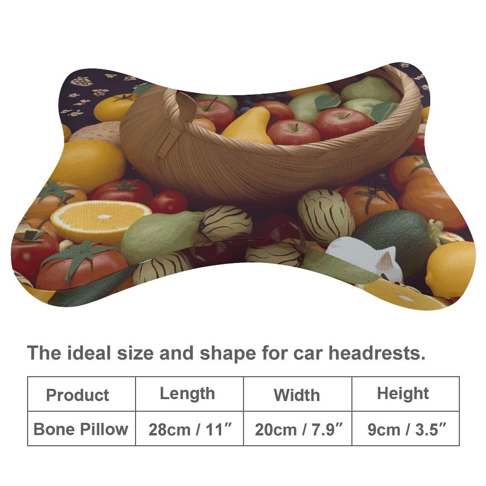 Fruits Basket Lot de 2 coussins de nuque de voiture ultra confortables pour appuie-tête de voiture doux en mousse à mémoire de forme et housse amovible respirante