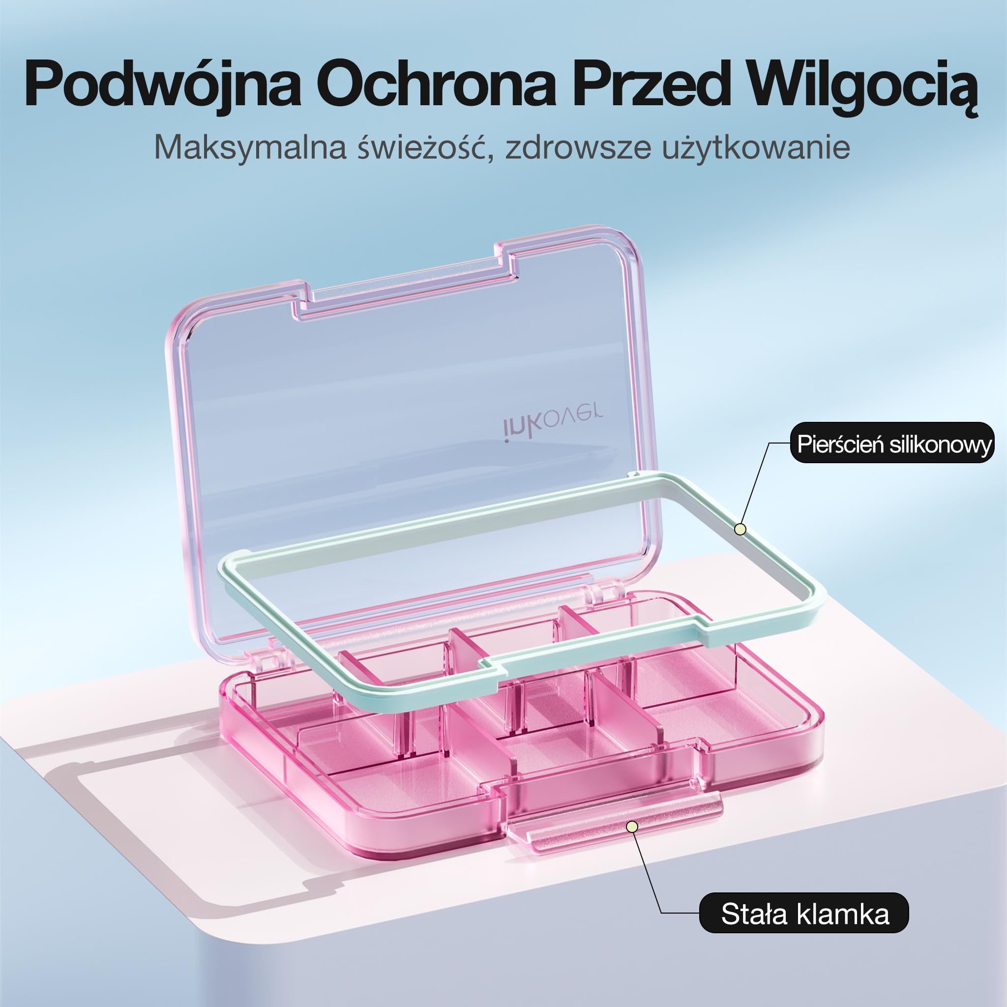 Ultra Cienki Organizer na Tabletki QUARDINE, Etui do Torebki z Wyjmowanymi Przegrodami i Silikonową Uszczelką Chroniącą Przed Wilgocią, Przenośna Podróżna Pudełko na Leki z 7 Komorami (Różowy)
