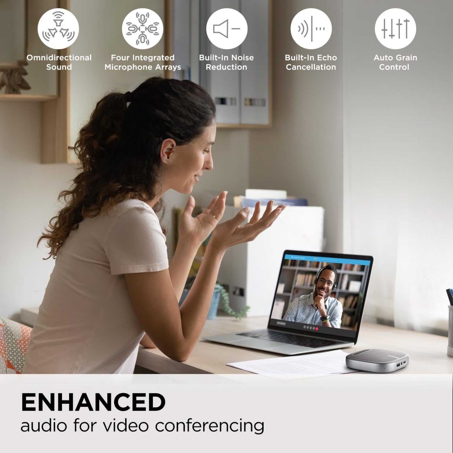 ViewSonic Converse VB-AUD-201 Tragbare Konferenz-Freisprecheinrichtung, Bluetooth 5.0, UAC-2 USB-Audio-Schnittstelle, integrierter Akku, 360-Grad-Sound-Tonabnehmer