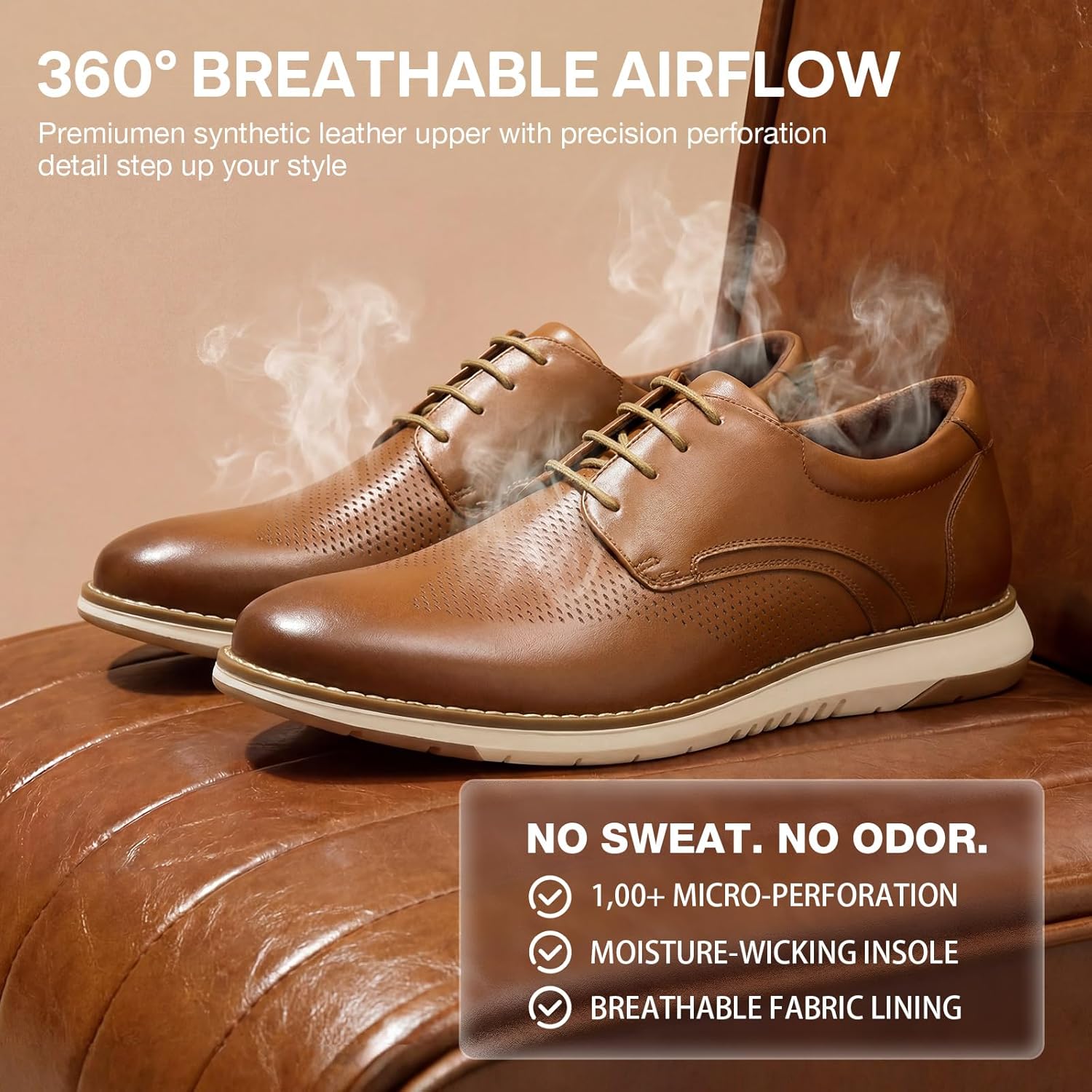 HEEZ Men's Dress Sneakers, Casual Dress Shoes for Men Comfortable, Breathable Wingtip Oxford Shoes for Business Formal Office Wedding Travel Daily