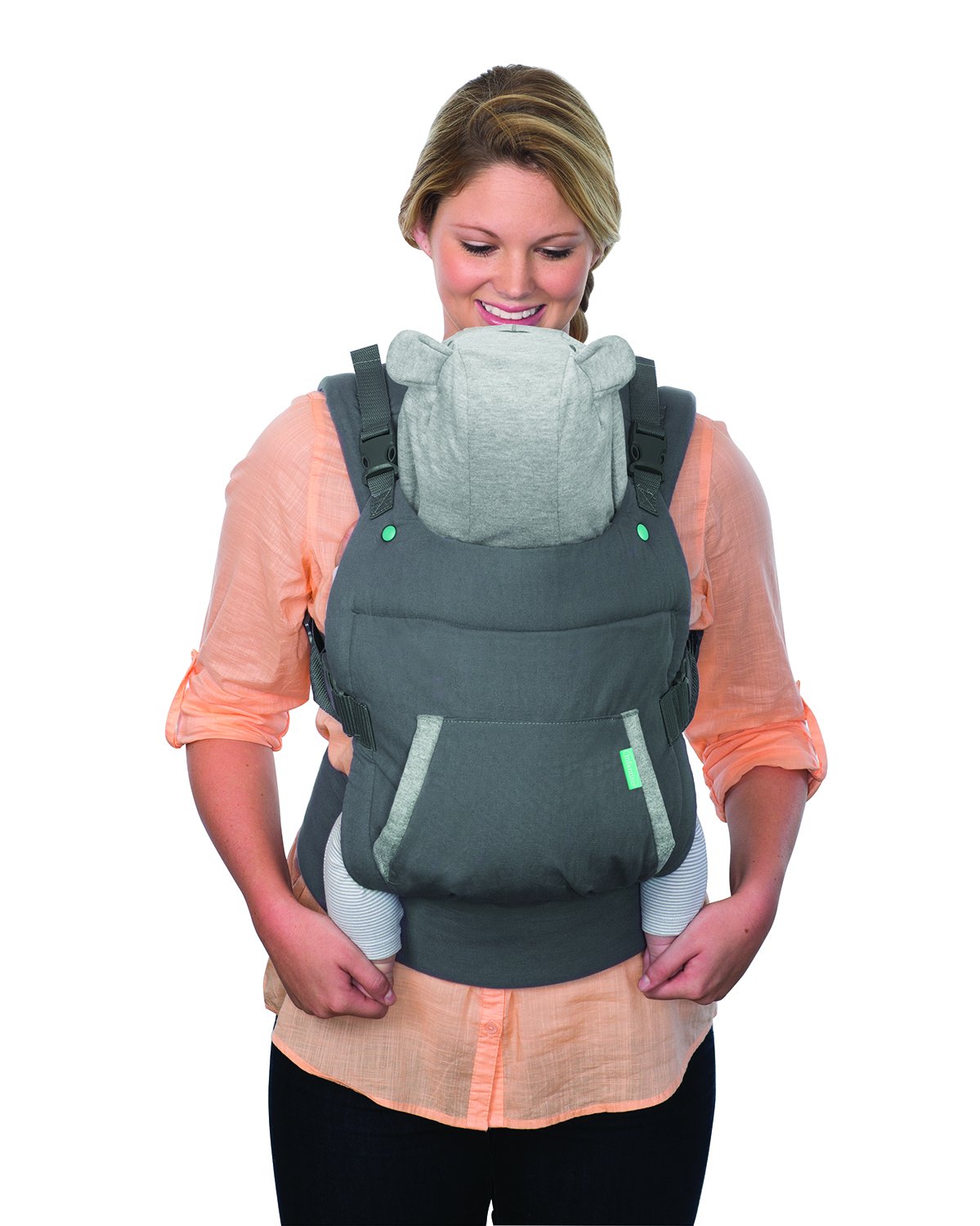 Infantino - Marsupio Cuddle Up - Motivo Orso - Ergonomico - Cappuccio Caldo a Forma di Orso Rimovibile - Diverse Posizioni - Regolabile - Confortevole - Facile da Pulire - Per Bambini da 5,4 a 18 kg