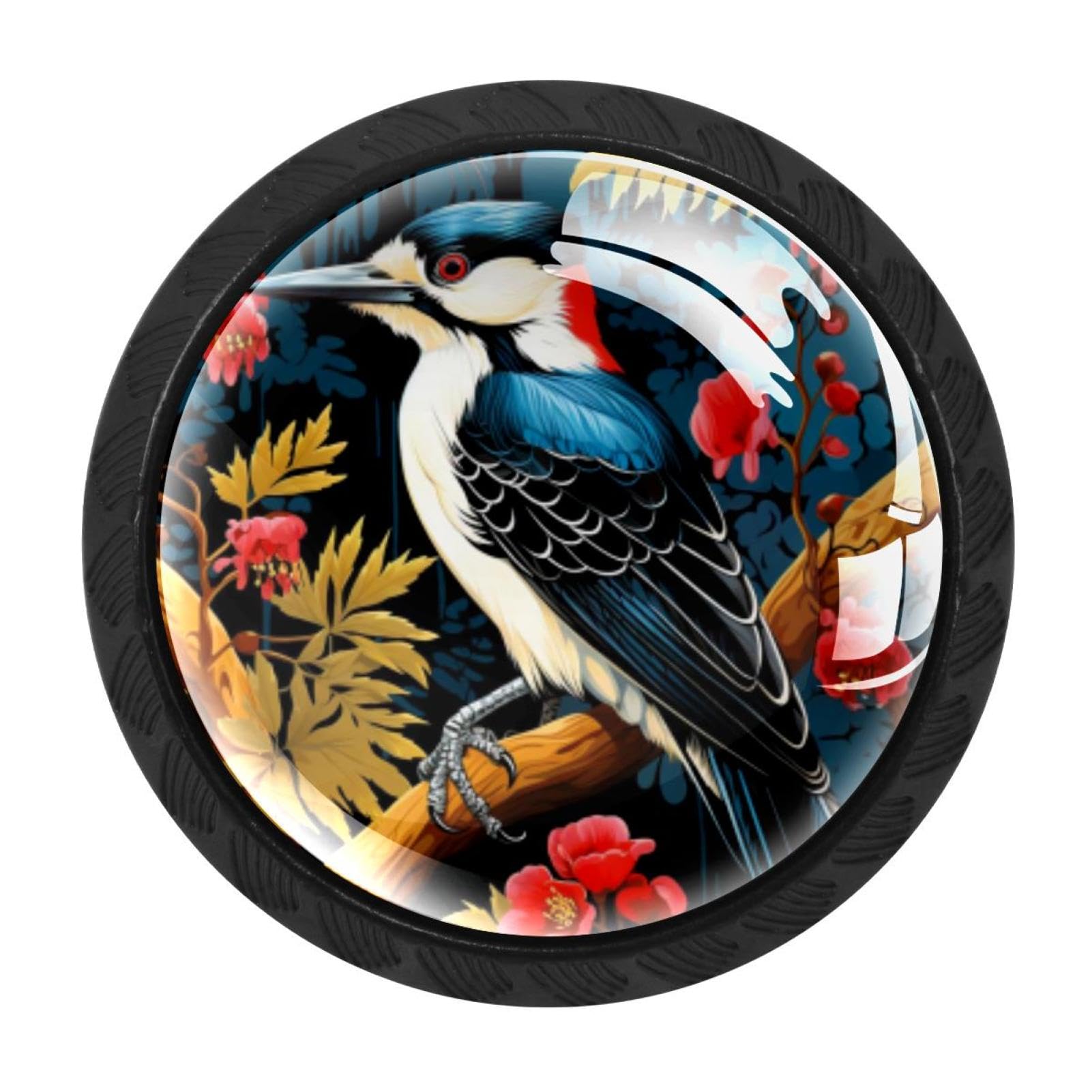CHENZZZZ 4 Pieces Round Cabinet Knobs Rustic Dresser Knobs, Drawer Cupboard Wardrobe Cabinet Pulls Handles Hardware for Home Kitchen Furniture, Woodpecker