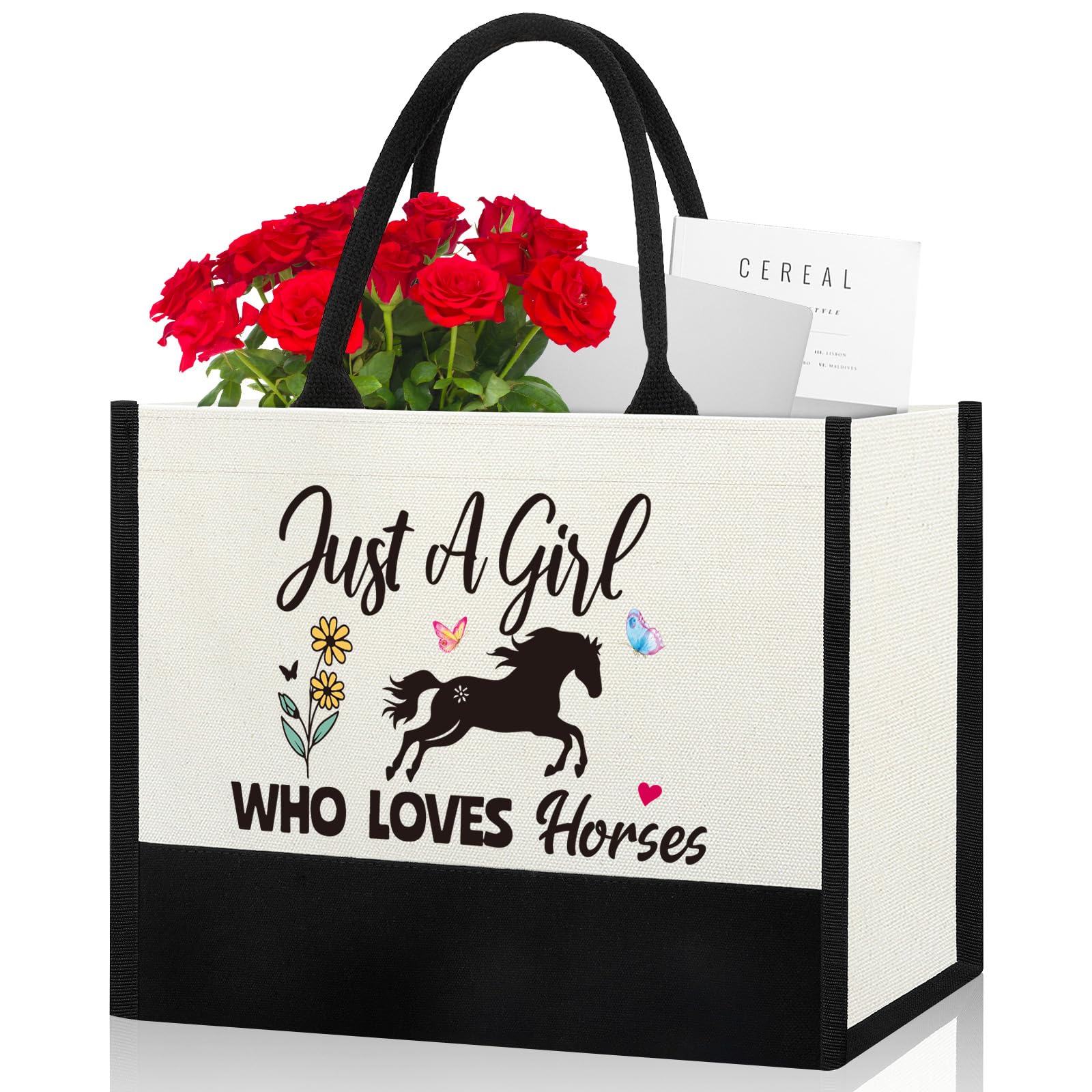 Horses Gifts for Horses Lover Canvas Bag for Women Cute Birthday Christmas Gifts for Animal Lovers Mom Daughter Friend Sister Horses Accessories Just a Girl Who Loves Horses Reusable Grocery Bag