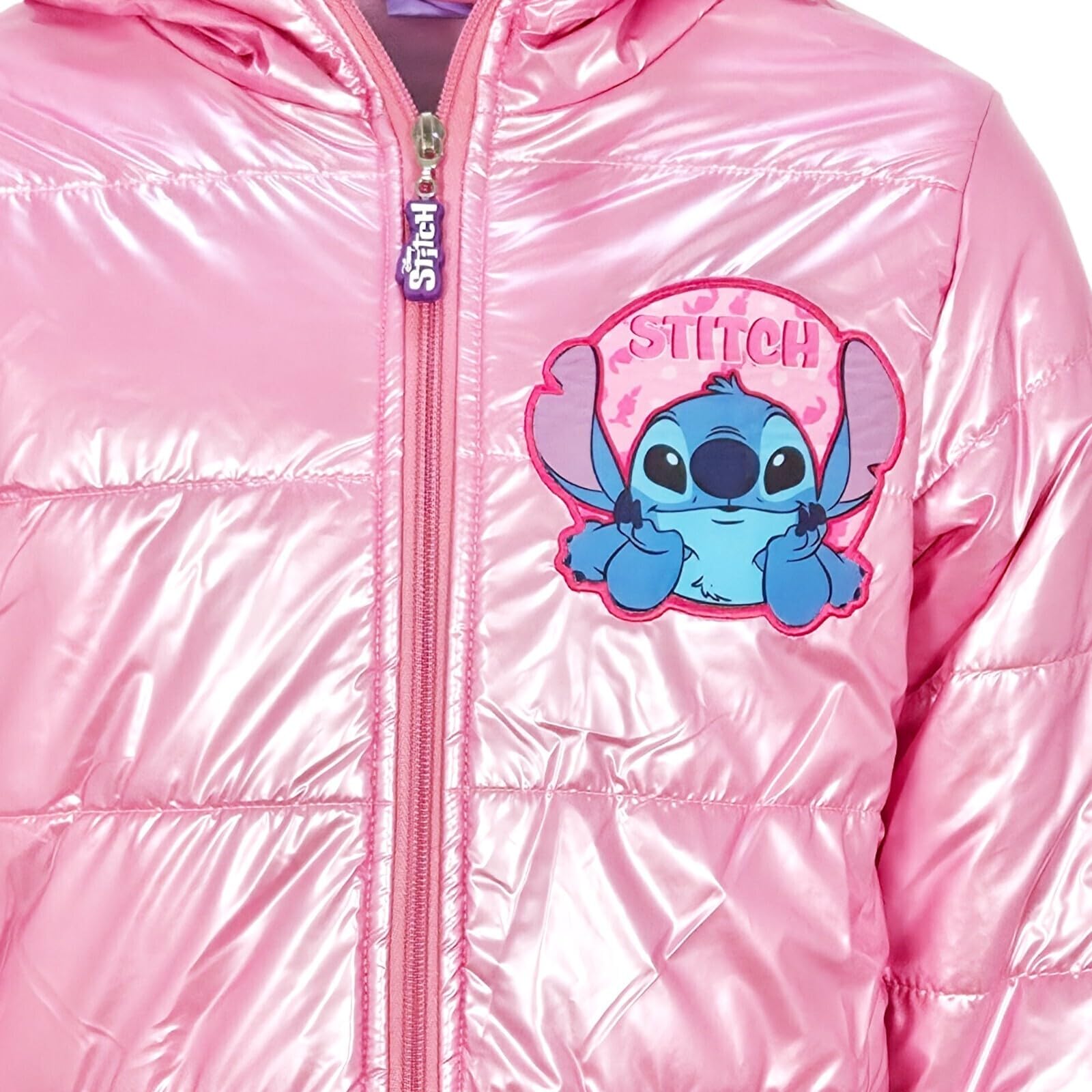 Disney Stitch Kinder Winterjacke Mädchen warme Steppjacke Kapuze Fleecefutter 98-140 Rosa