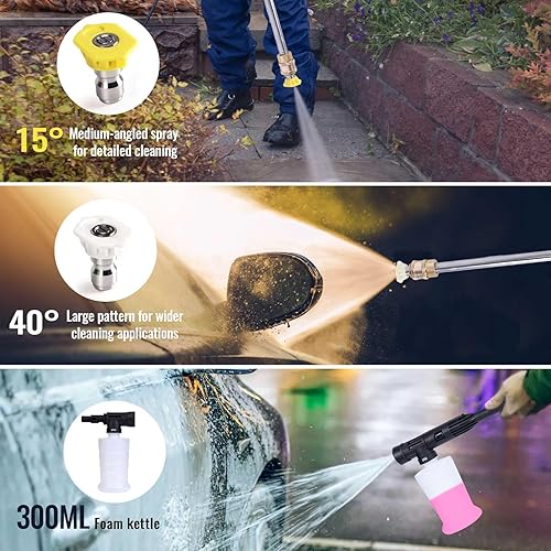 Miniatura 3 de Lavadora a presión eléctrica, 1800PSI 1.6GPM Lavadora eléctrica portátil con manguera de 20 pies y cable de alimentación de 35 pies, dos boquillas,