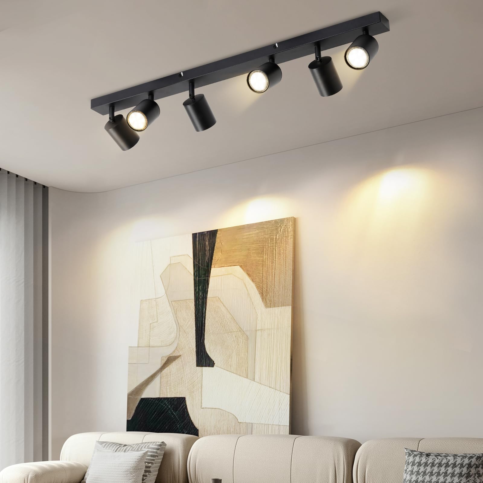Lampara Techo Salon Moderna Negra 6 Focos Led Interior Techo | Orientables Lampara Focos Techo GU10 Lamparas Cocina Salon Comedor Dormitorio, Bombilla NO Incluida