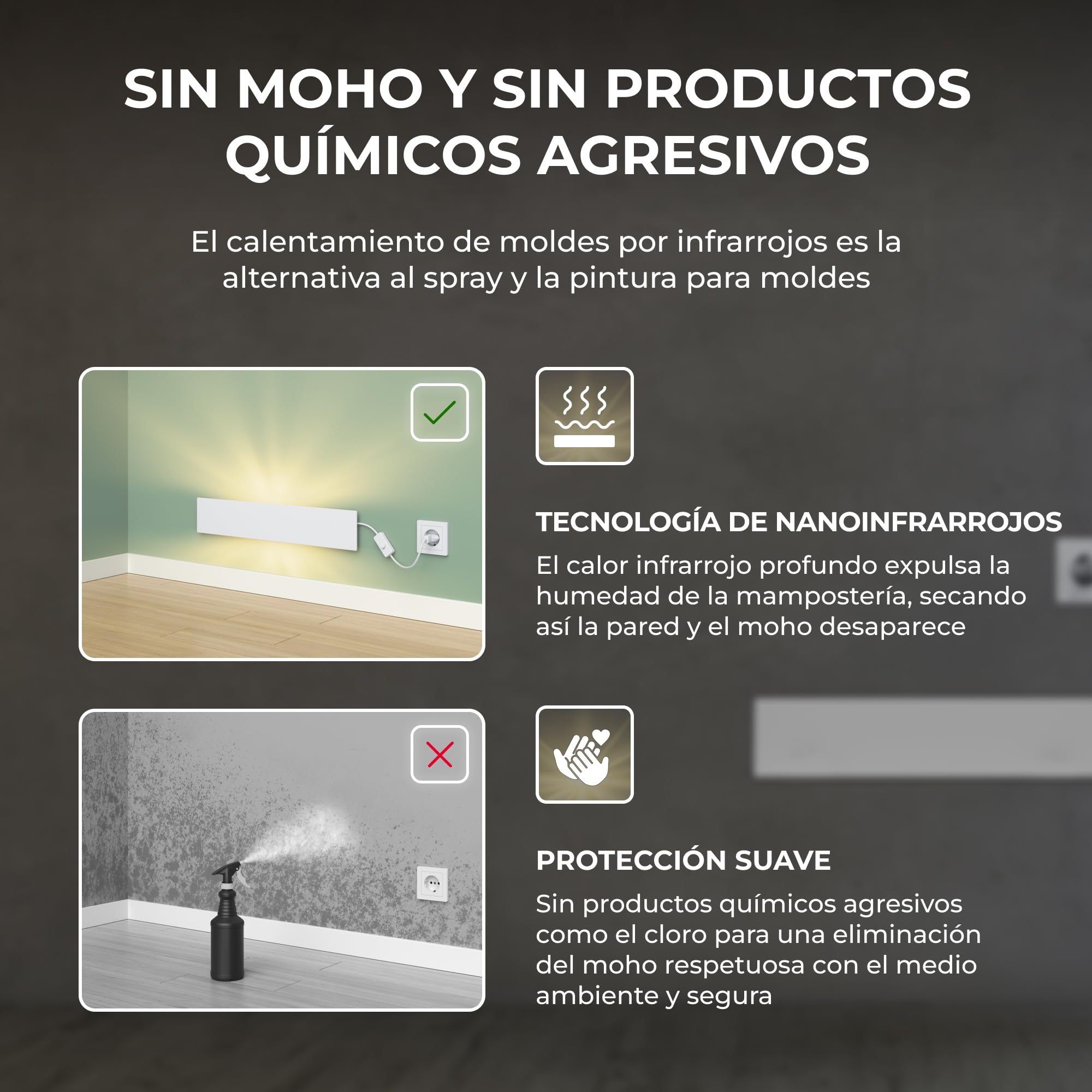 BR Bringer SchimmelSchreck - Desmoldeador para paredes y baños - El calentamiento infrarrojo del moho es la alternativa al spray y a la pintura antimoho - Sin moho y sin productos químicos