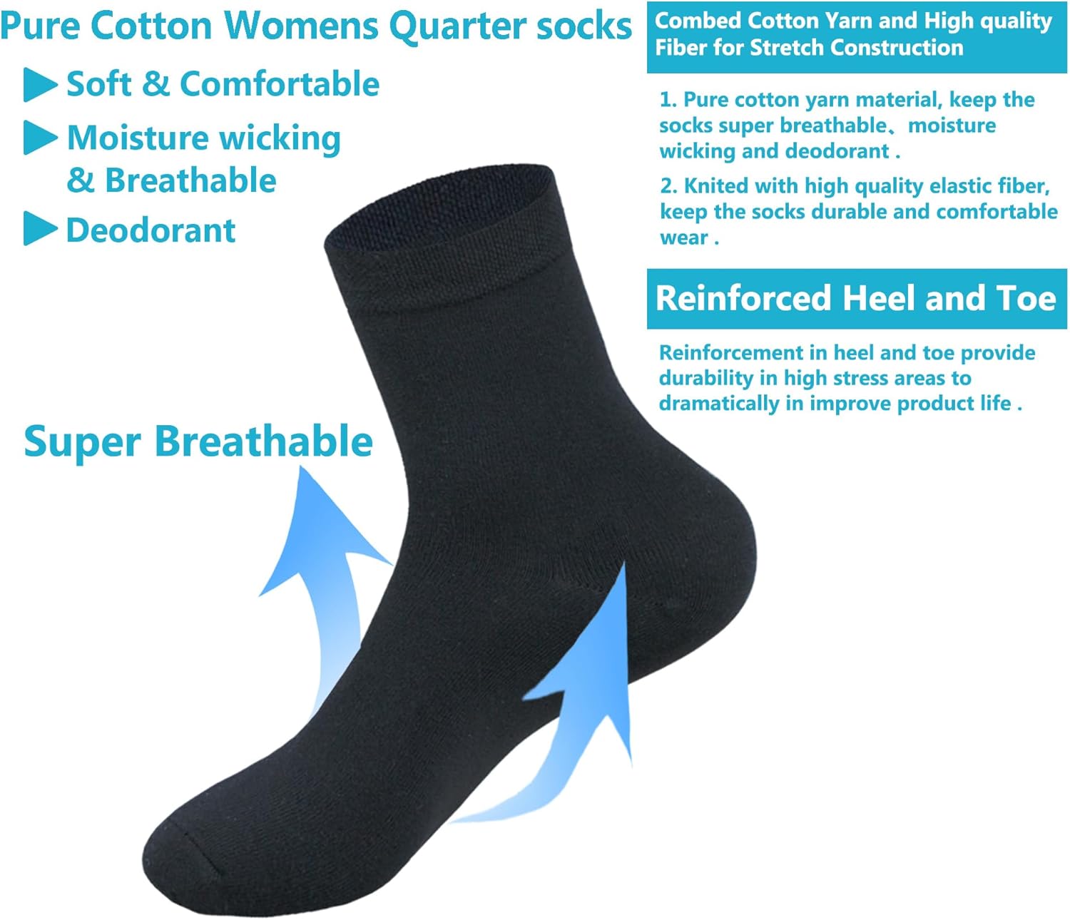 MAGIARTE Womens Mini Crew Socks Combed Cotton Casual Athletic Quarter Socks for women 6-Pack - Image 3