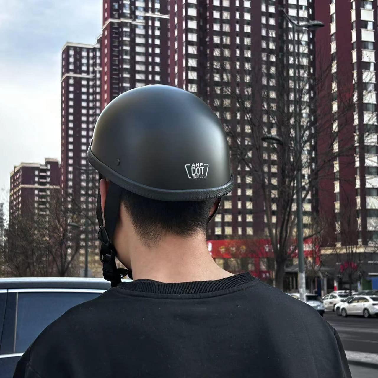 Thin Skull Cap Half Helmet Helmet for Adult Men Women, Novelty German Style DOT Approved Half Shell Motorcycle Helmet, Retro Half Face Beanie Helmet for Cruiser Scooter Chopper Moped