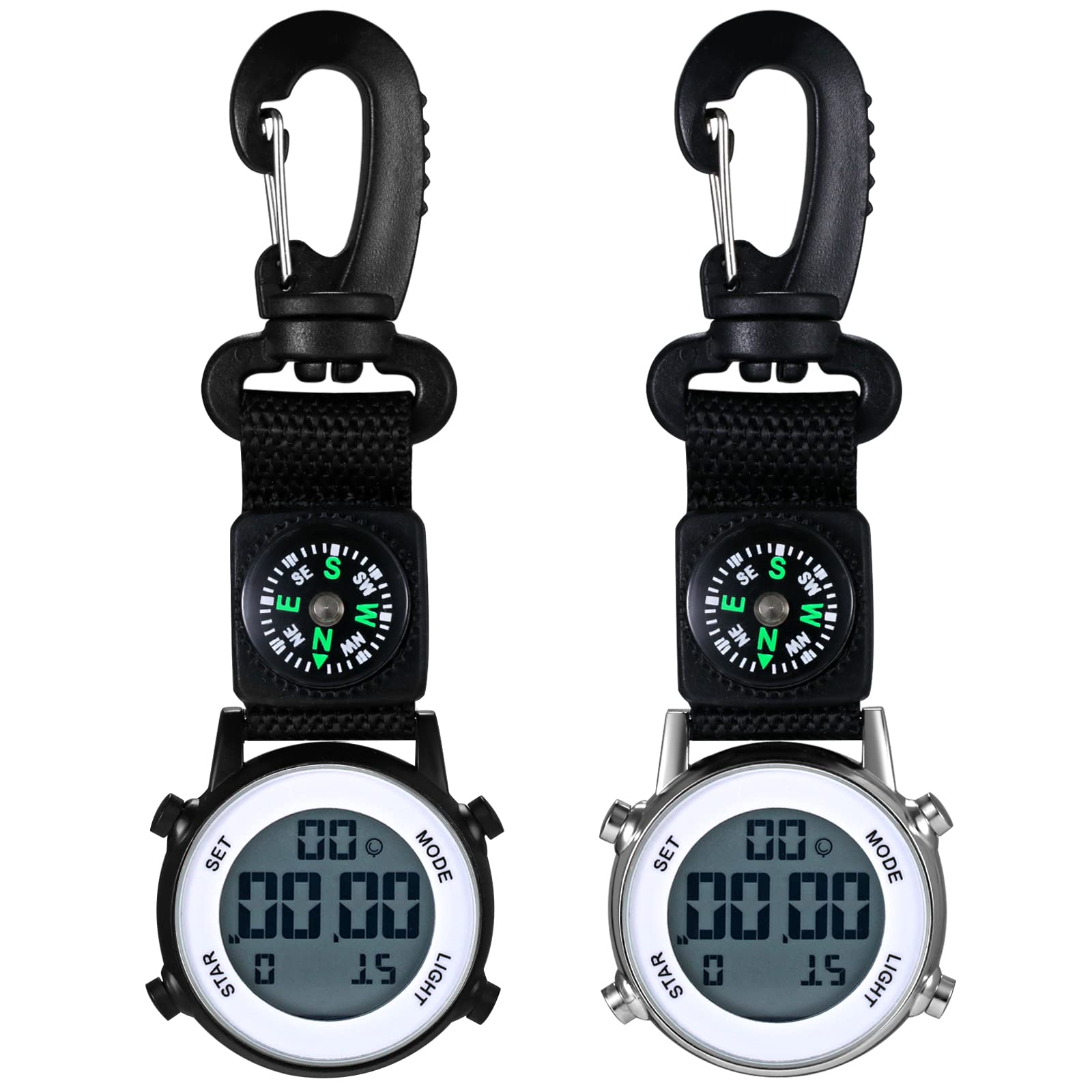 JewelryWe Clip on Digital Watch Carabiner Fob Watches for Nurses Chefs
