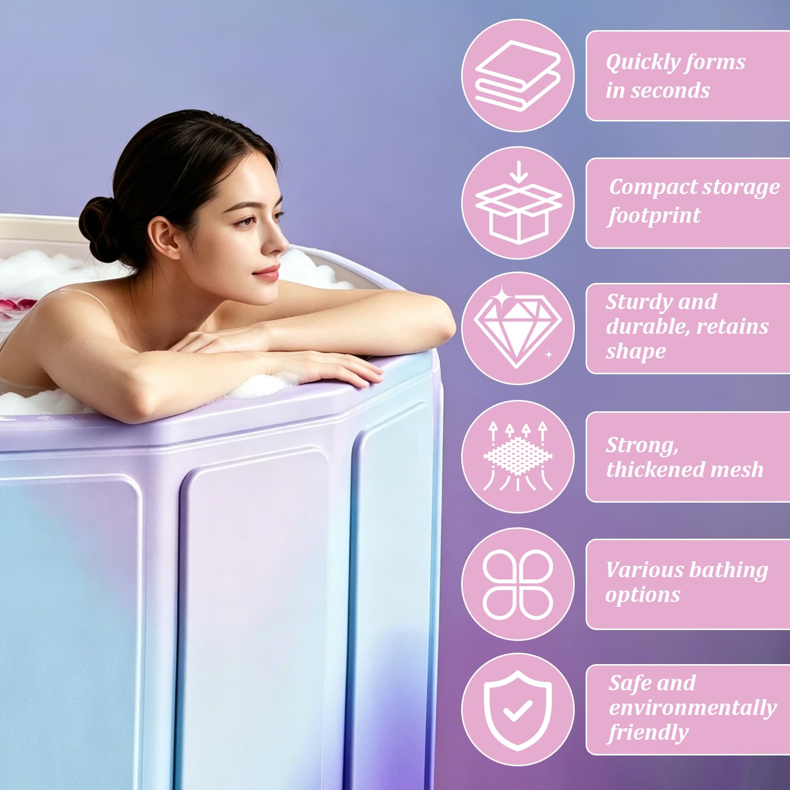 Vasca da bagno pieghevole per esterni, per bagno caldo, bagno ghiacciato, 80 x 70 cm | Vasca da bagno per esterni, portatile, pieghevole, antiscivolo, per doccia, spa, sauna