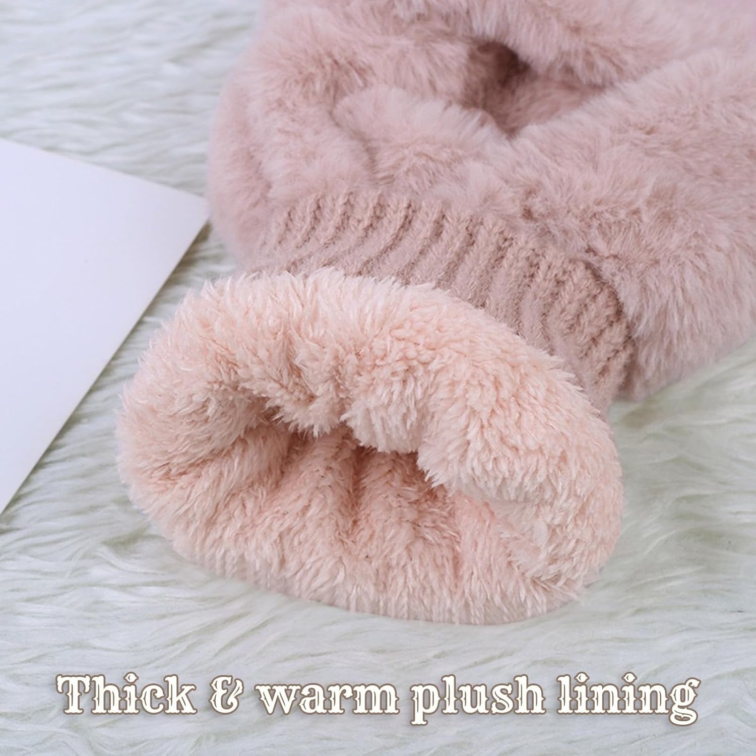 Winter Faux Fur Convertible Mittens for Women Girls Thermal Warm Half Finger Fingerless Gloves - Image 5