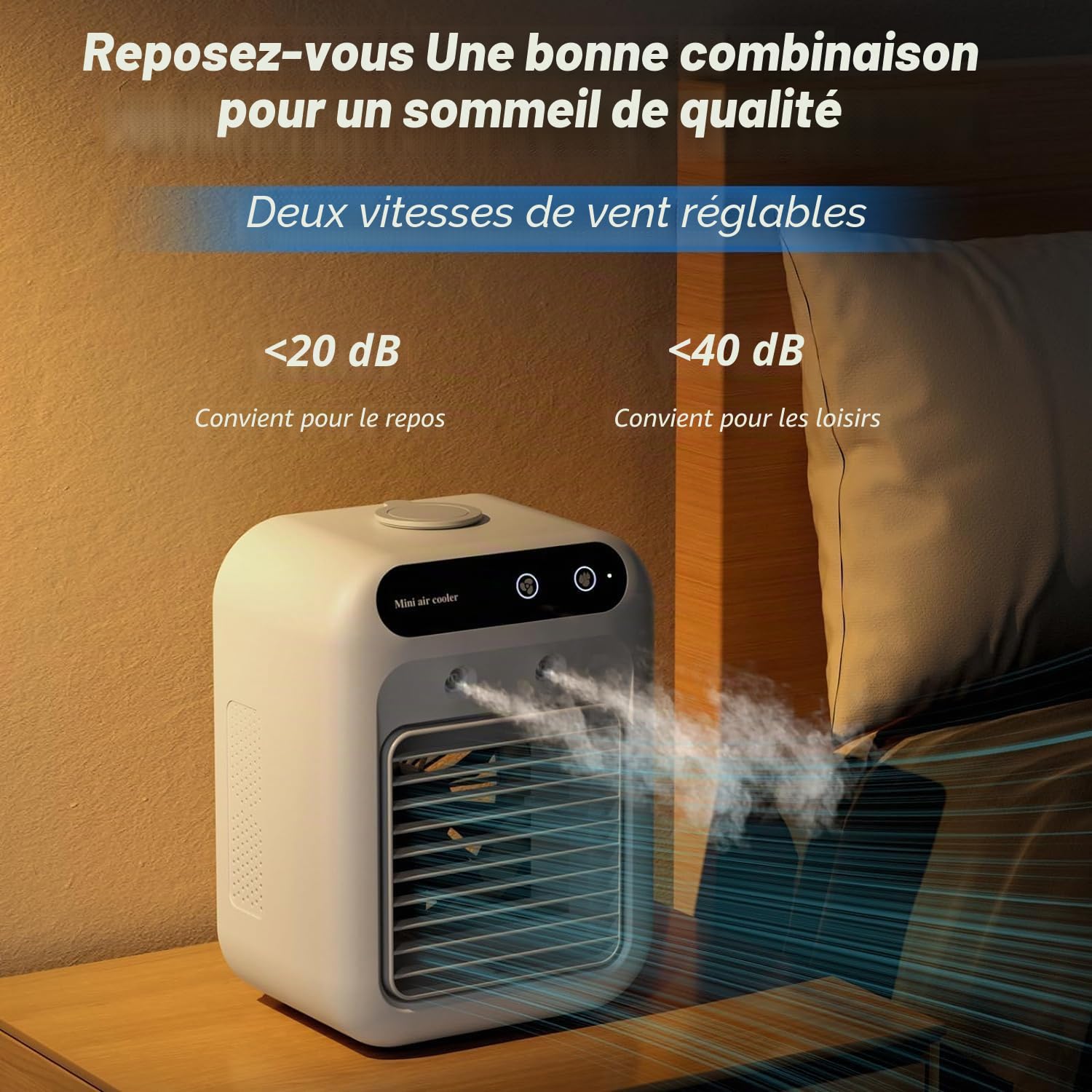 Generic Climatiseur portable, mini ventilateur USB, refroidisseur d'air, humidificateur d'air, ventilateur à 2 vitesses, deux modes d'atomisation pour la maison, le bureau et l'extérieur, blanc