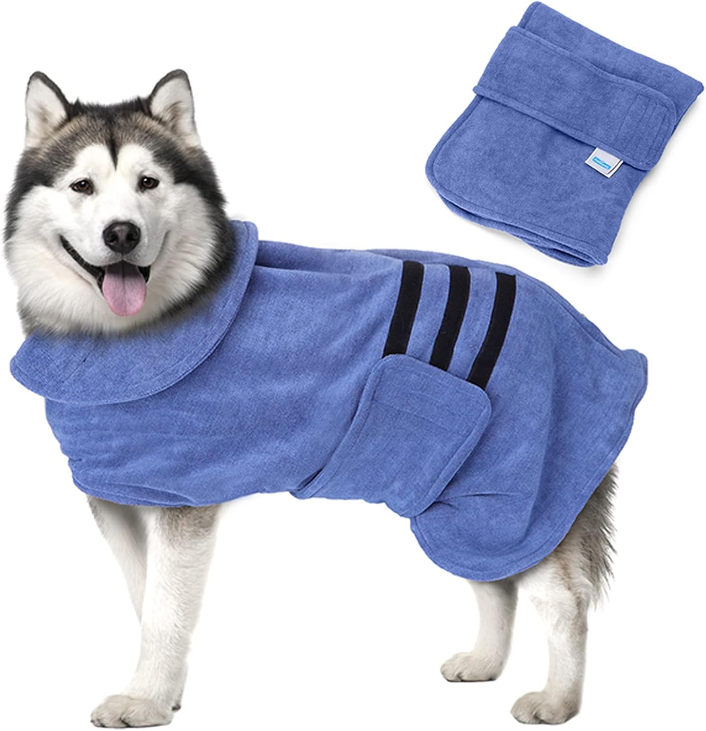 Nobleza Albornoz para Perros con Velcro, Superabsorbente y de Secado rápido, Albornoz de Microfibra para Todos los Gatos y Perros, Toalla Suave para Perros (L Azul)