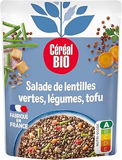 Céréal Bio Salade Végétarienne – Lentilles, Épeautre, Tomates, Tofu – Plat Bio Prêt à Consommer, Saveurs Méditerranéennes, Format Nomade, À Déguster Froid – 220g