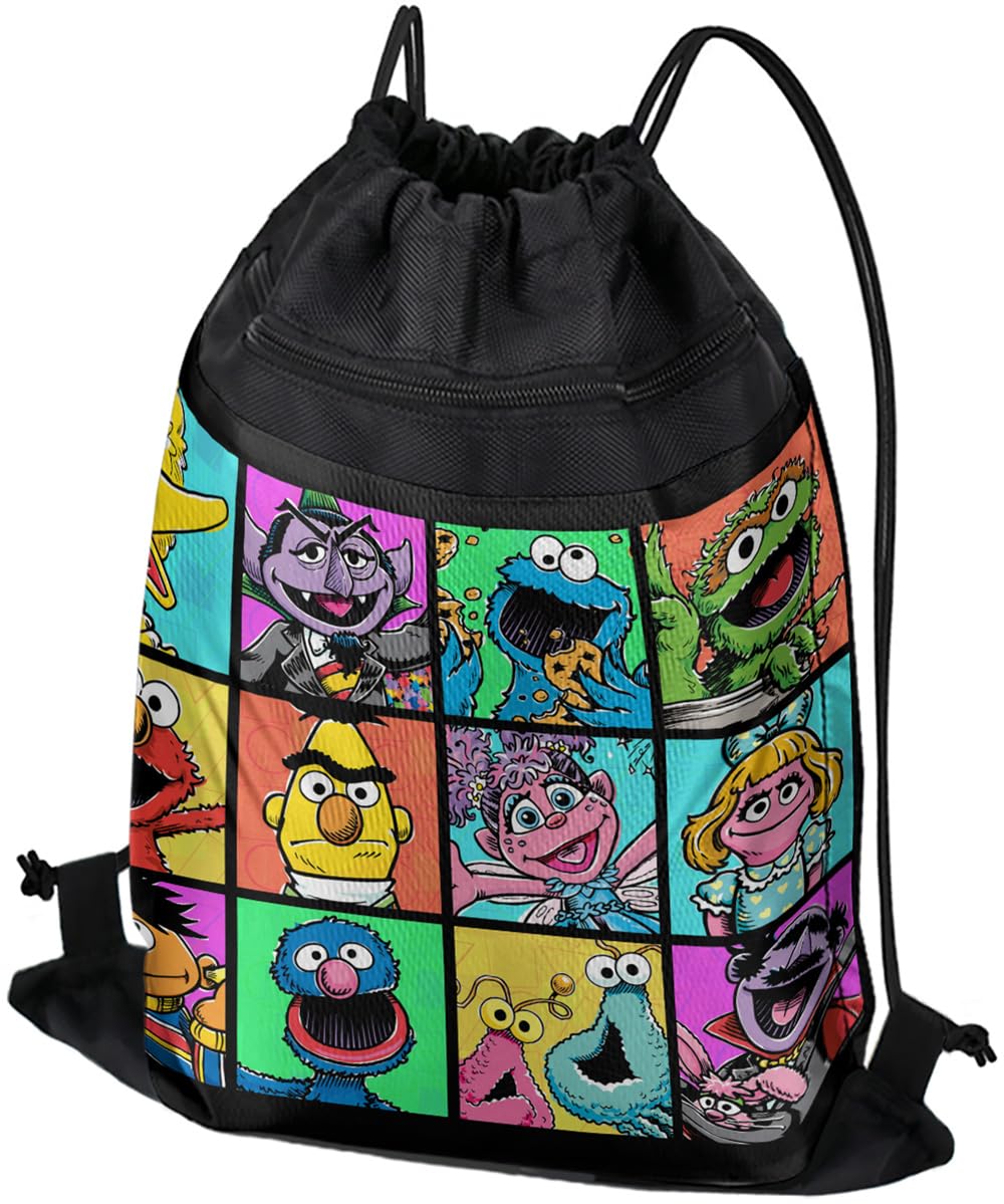 LOGOVISION Sesame Street Hand Drawn Squares Drawstring Backpack Sports Bag Sackpack 17