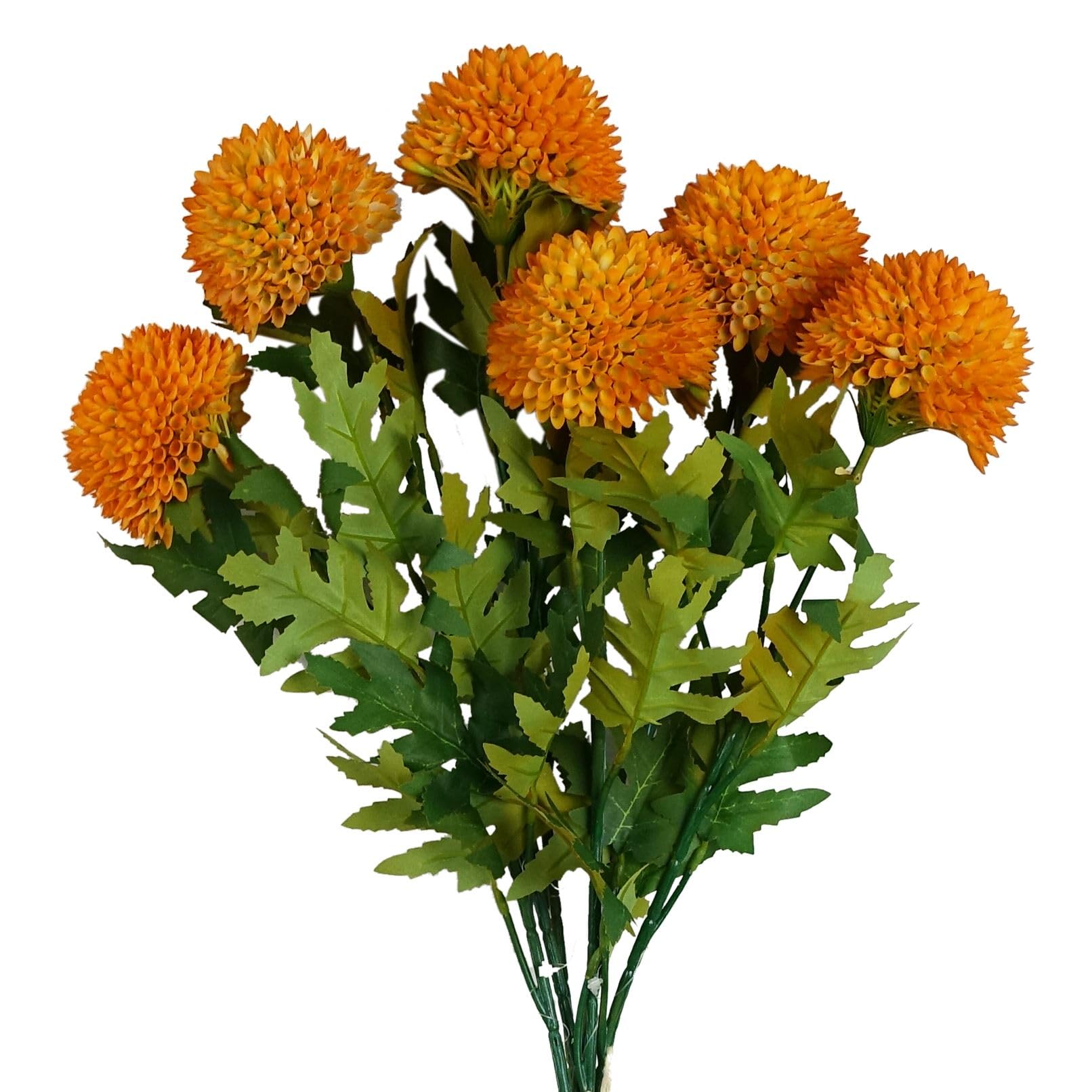 Leaf Yellow Large Ball Dahlia Artificial Flower 70Cm 6 Pack
