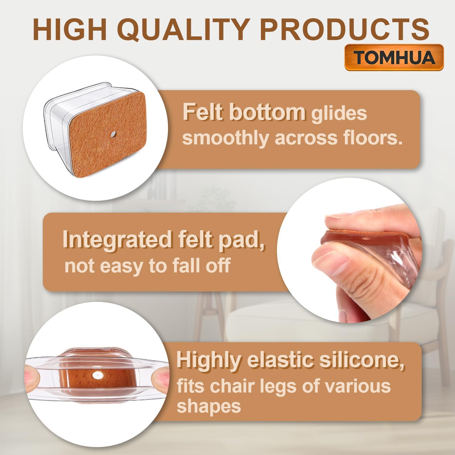 28 Protectores De Suelo Rectangulares Para Patas Silla, Suelos Madera Dura, Tapas Silicona, Almohadillas Fieltro Muebles, Transparentes Sillas, Protegen El