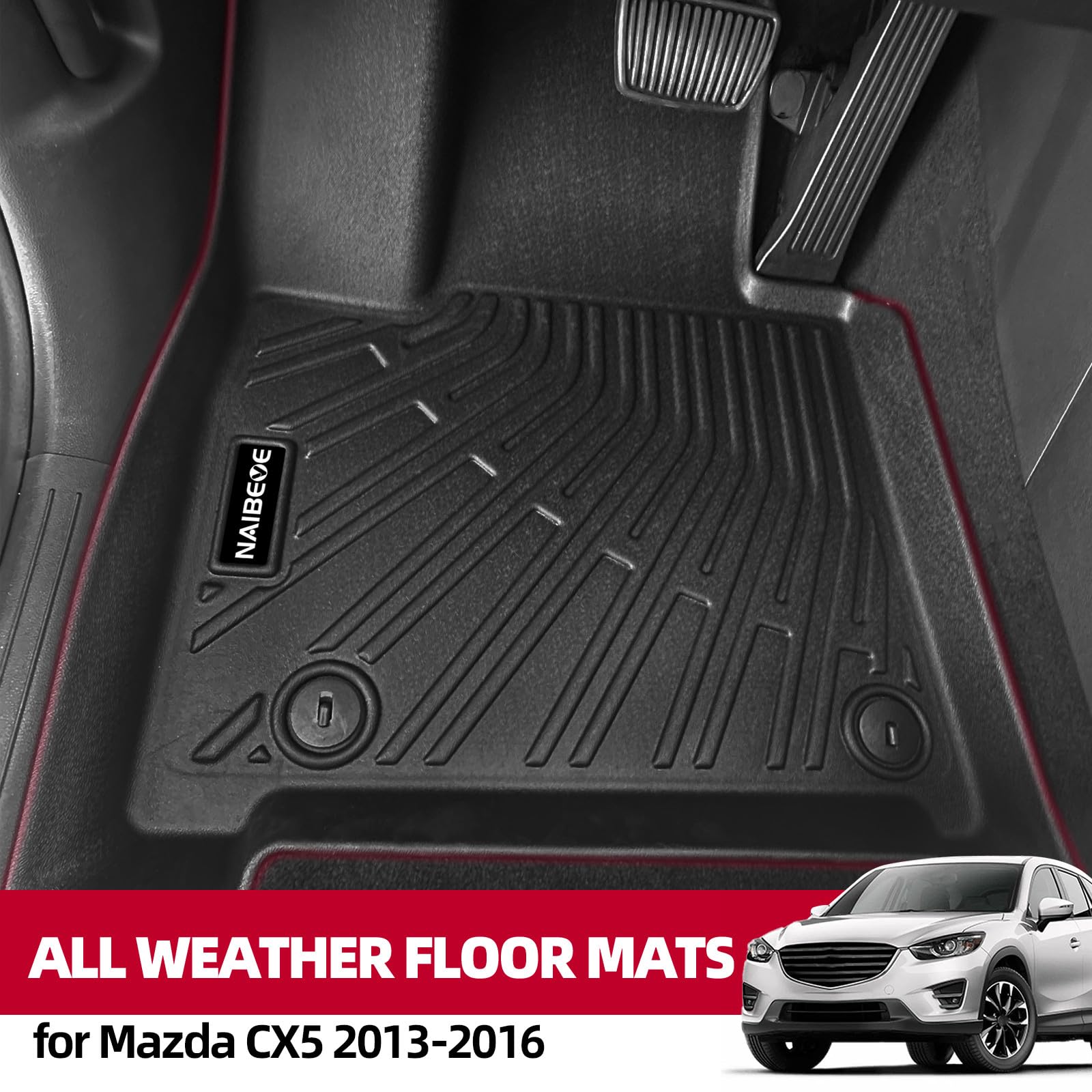 Naibeve Floor Mats for 2013-2016 Mazda CX-5 - All Weather Custom for Mazda CX-5 Floor Mats Liners 2 — view 2