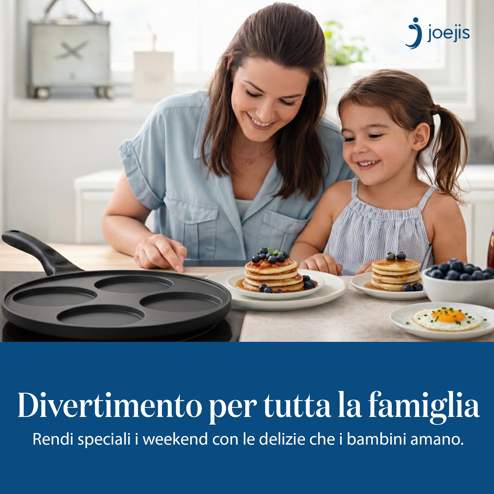 Joeji's Kitchen 4 Fori Padella Pancake 26cm - Induzione Antiaderent Padella Frittata Colazione - Nero